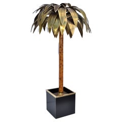 Maison Jansen Huge 5 Light Bamboo Bronze & Brass Palm Tree Floor Lamp Paris 1965