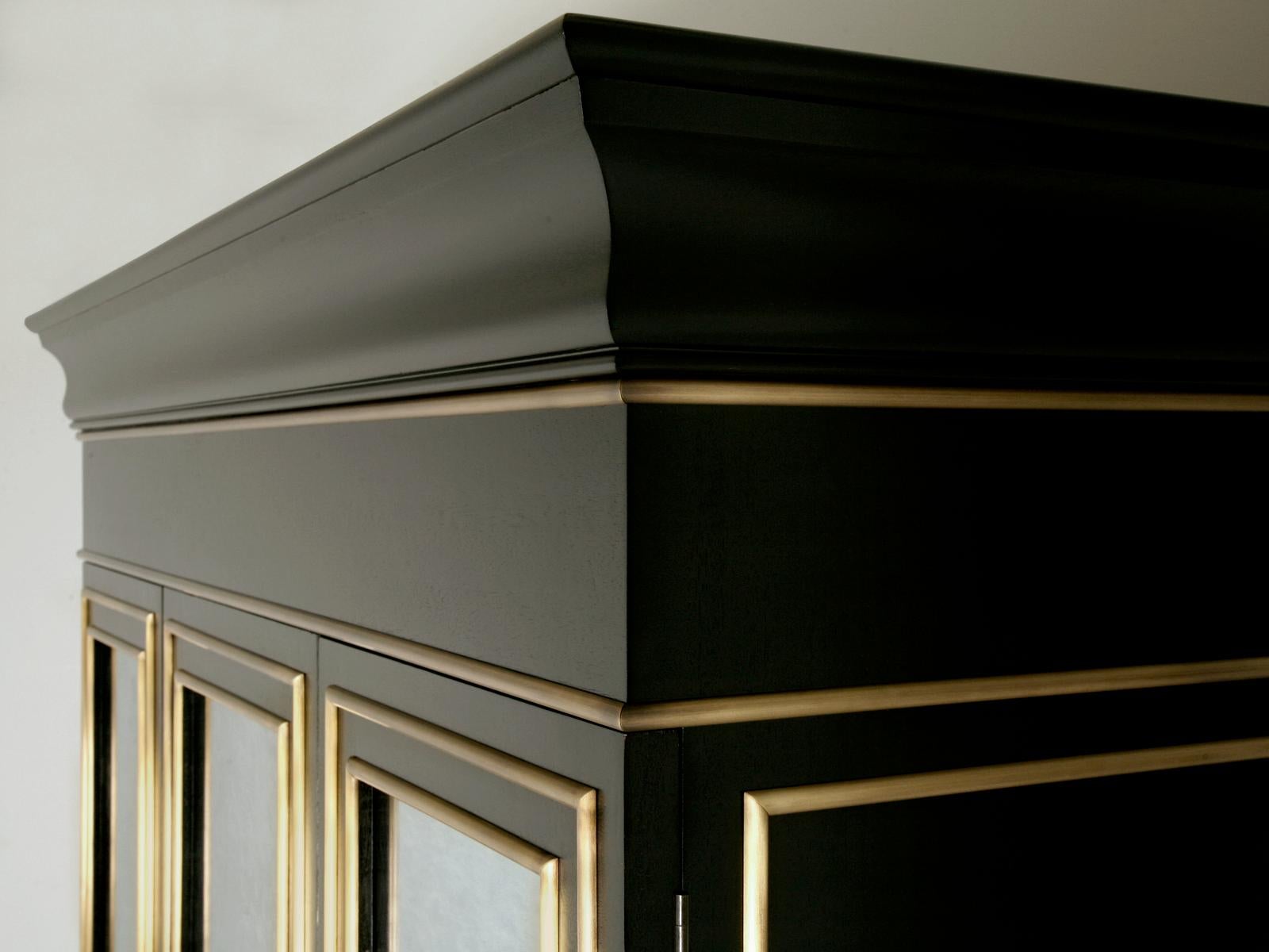 American Maison Jansen Inspired Ebonized Louis XVI Style Bookcase Bronze Trim in Any Size For Sale