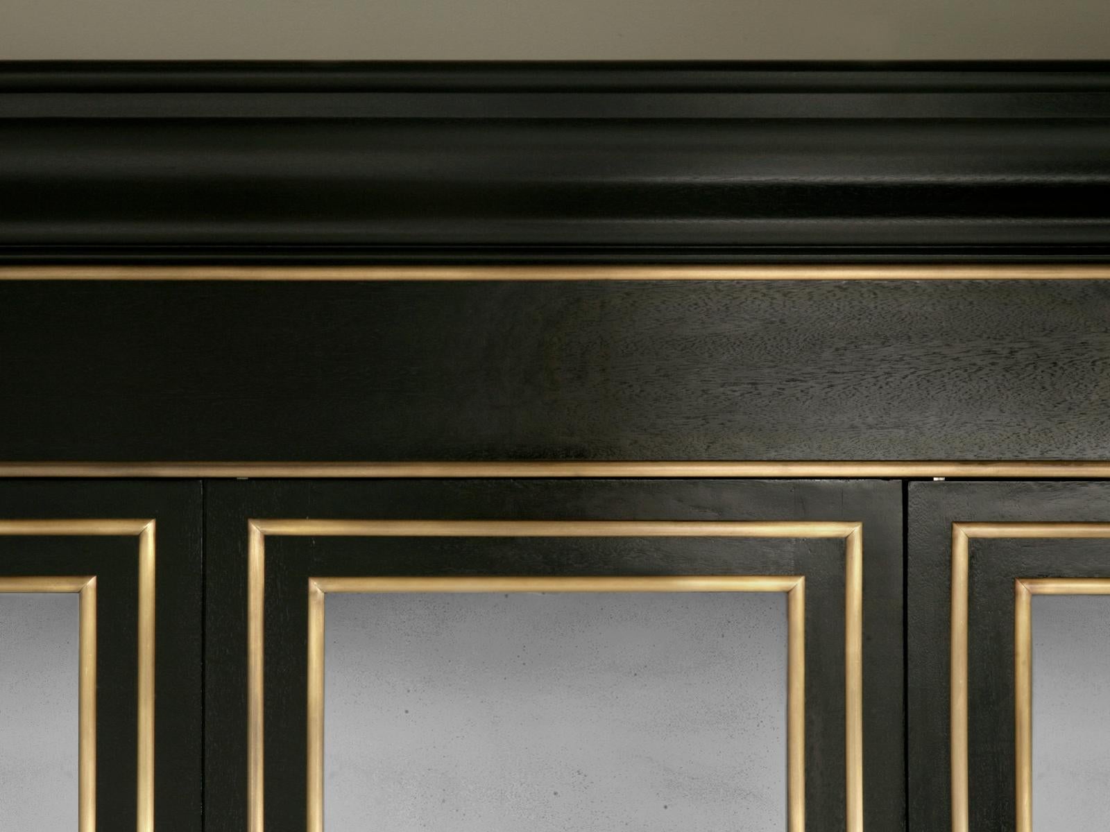 Maison Jansen Inspired Ebonized Louis XVI Style Bookcase Bronze Trim in Any Size In New Condition For Sale In Chicago, IL