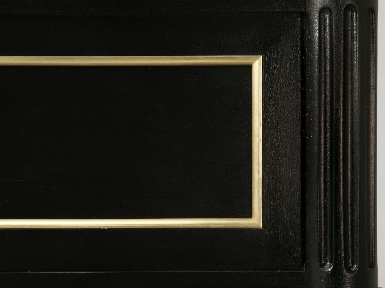 Brass Maison Jansen Inspired Louis XVI Style TV Lift Console in an Ebonized Mahogany For Sale