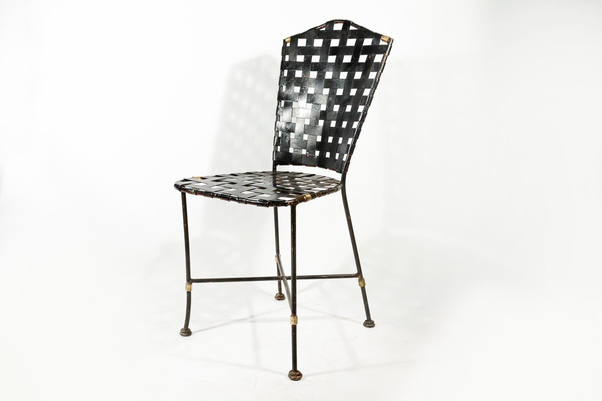 Brass Maison Jansen, Set of two chairs and a table, iron, circa 1970, France For Sale