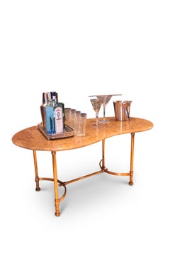 Hollywood Regency Maison Jansen Kidney Shaped Brass & Italian Marble Sofa Table