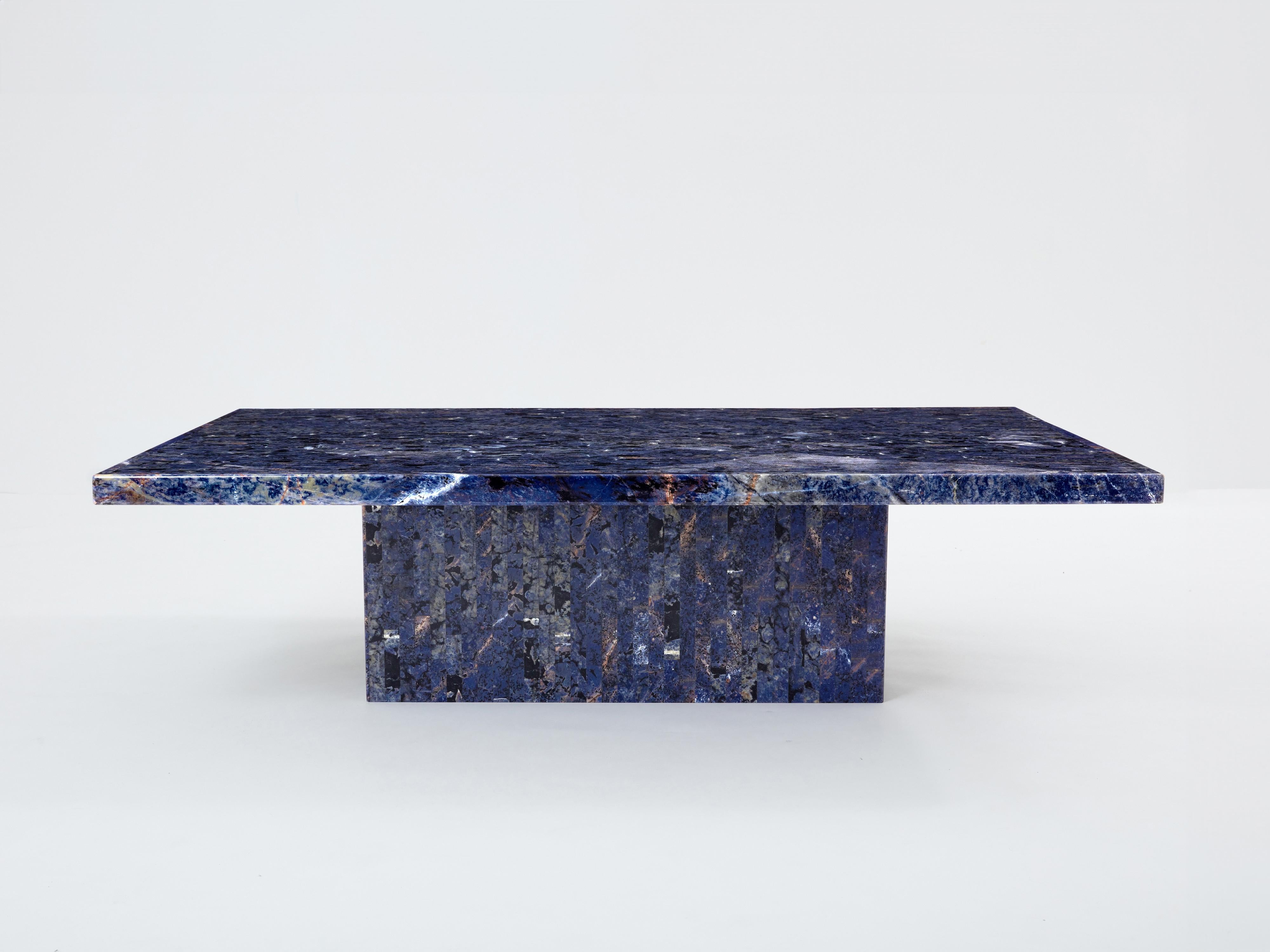 Fin du 20e siècle Maison Jansen attr. Table basse marquetée lapis-lazuli 1970 en vente