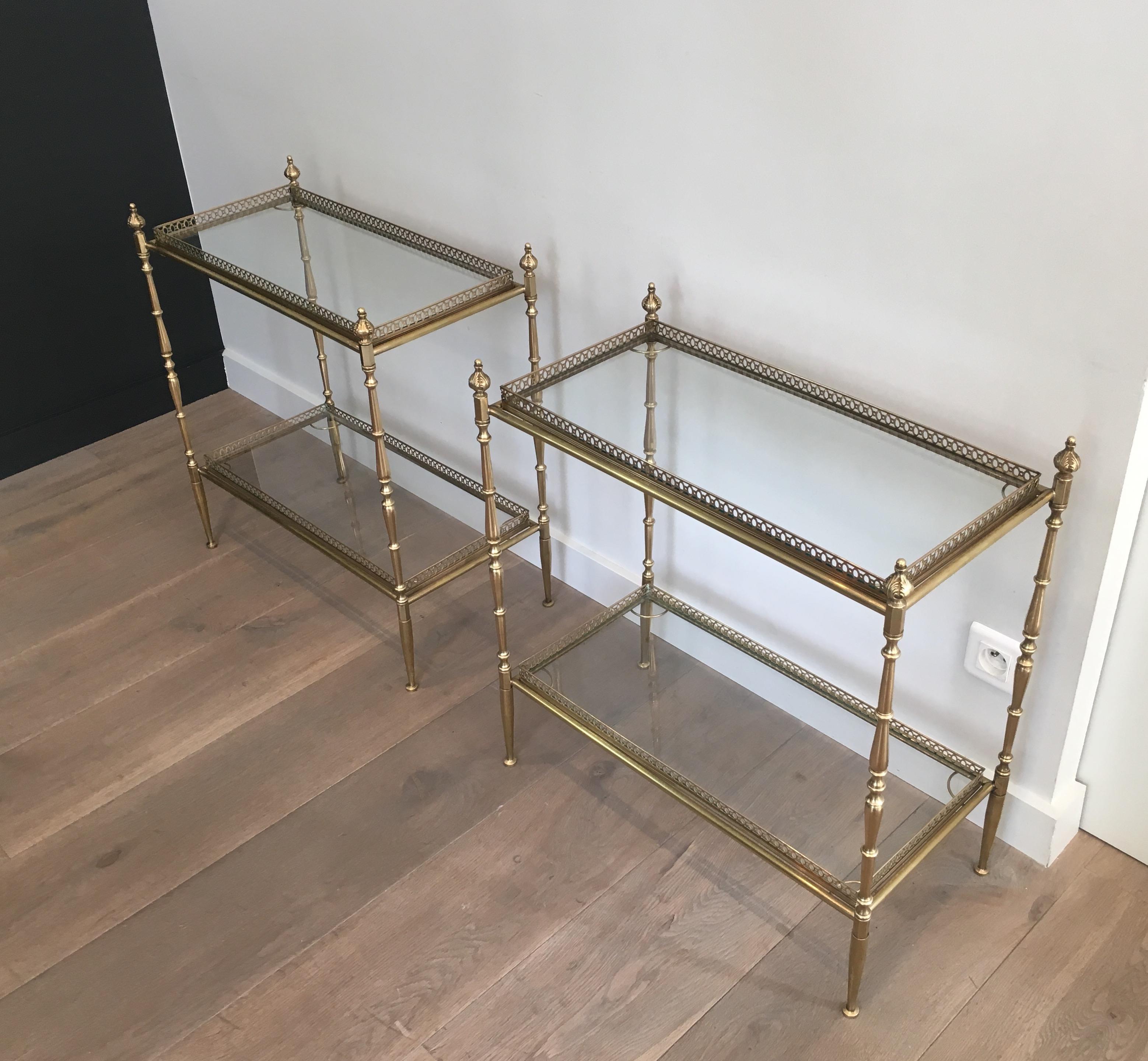 Maison Jansen, Large Pair of Neoclassical Style Brass Side Tables with Removable 8