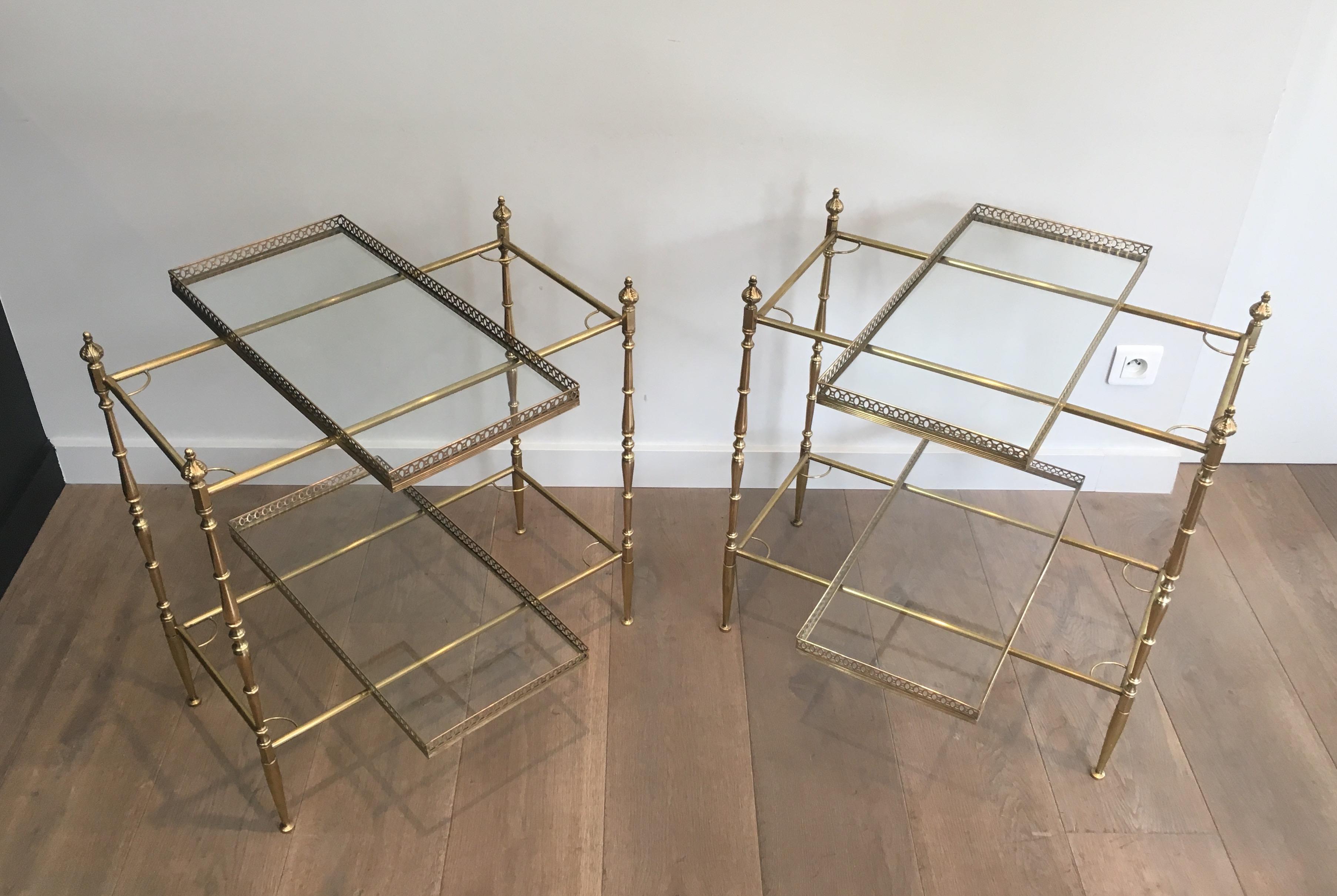 Mid-20th Century Maison Jansen, Large Pair of Neoclassical Style Brass Side Tables with Removable