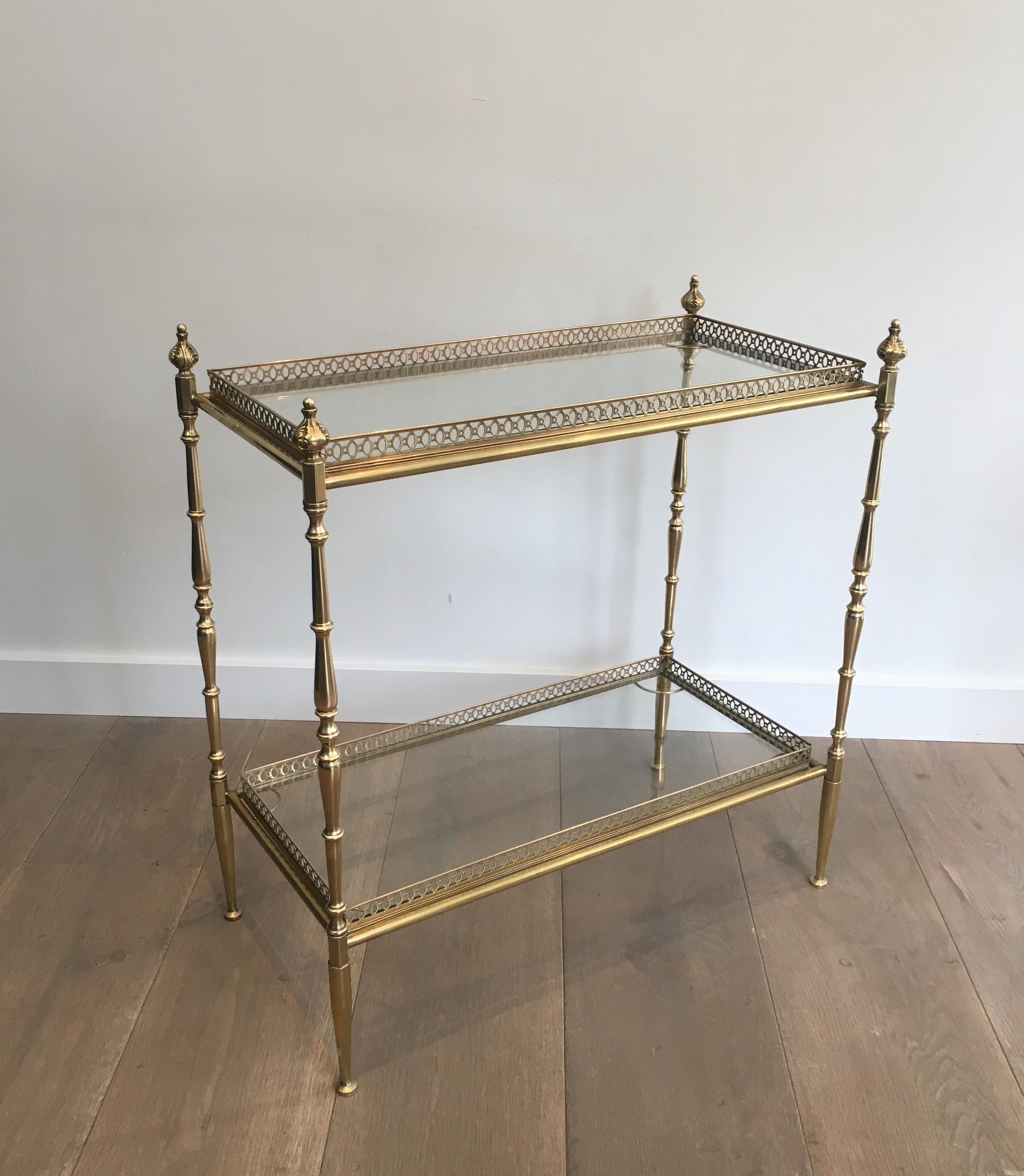 Maison Jansen, Large Pair of Neoclassical Style Brass Side Tables with Removable 1