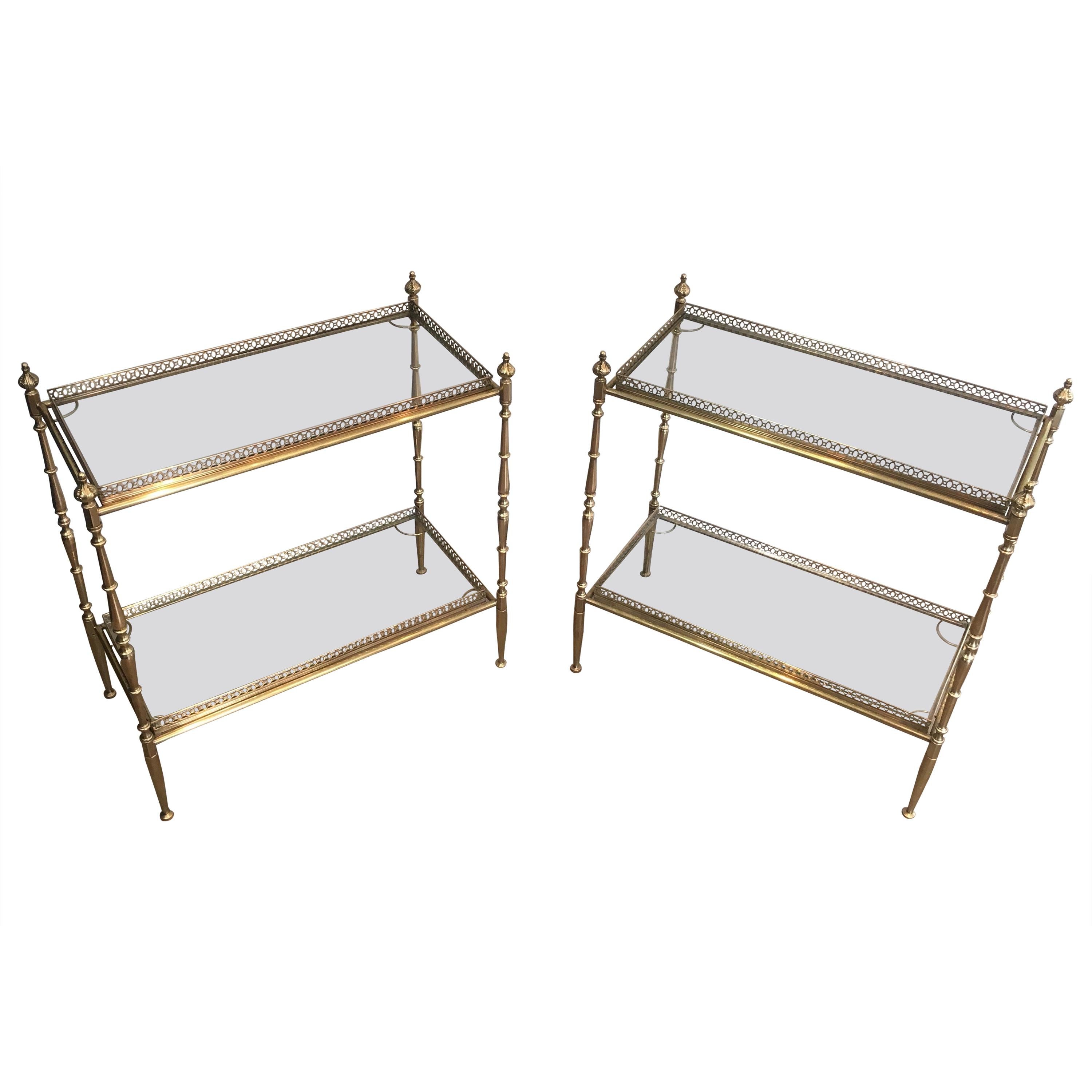 Maison Jansen, Large Pair of Neoclassical Style Brass Side Tables with Removable