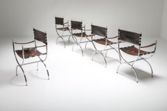 Maison Jansen Leather and Chrome "Savonarola" Emperor Chairs