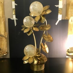 Maison Jansen Lotus Flower Lamp with Engraved Glass Spheres, 1970s