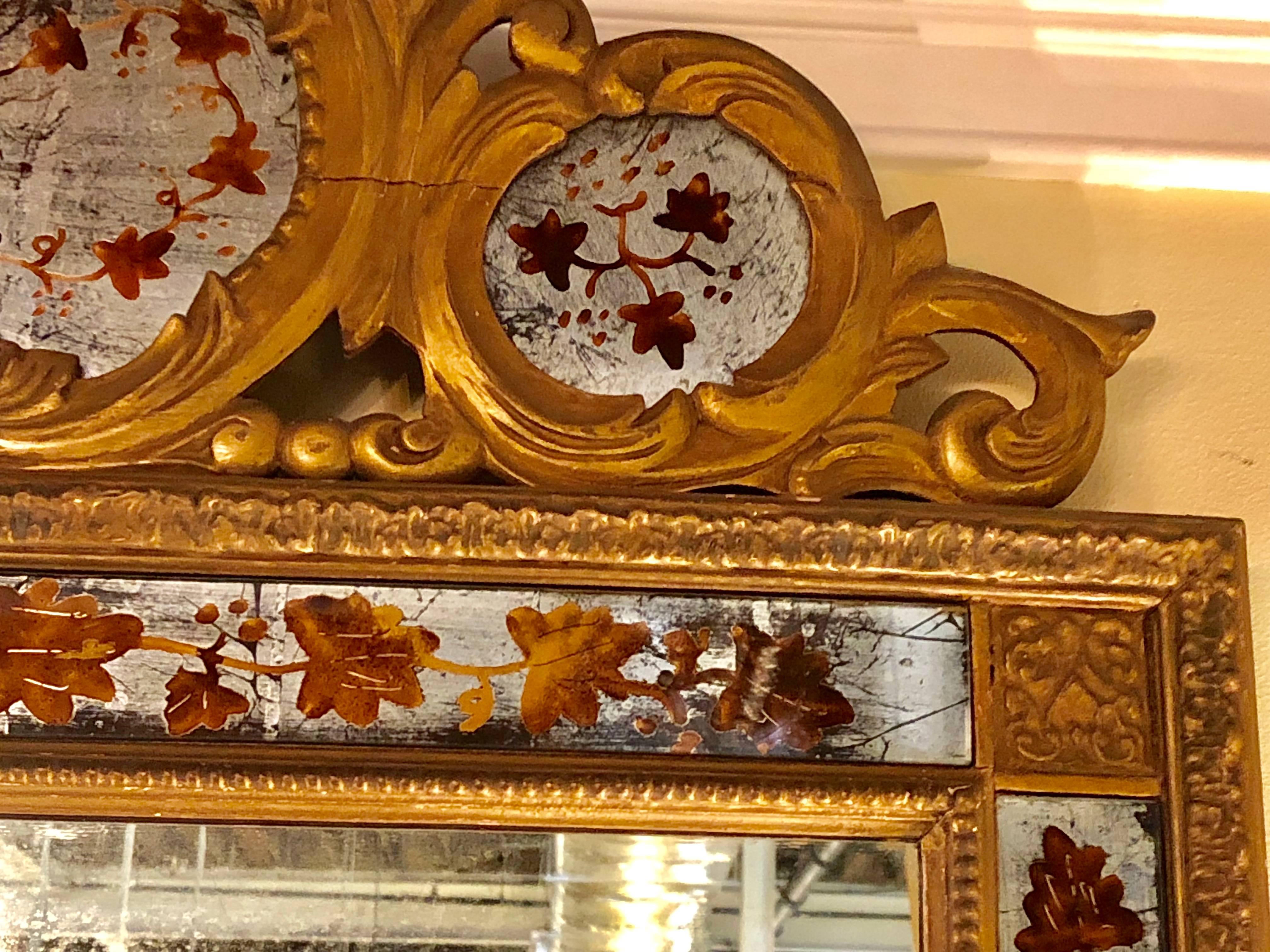 Maison Jansen Louis XV Style Gilt and Églomisé Wall or Console Mirror In Good Condition In Stamford, CT