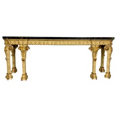 Maison Jansen, Louis XV Style, Large Console, Beige Carved Wood, Marble