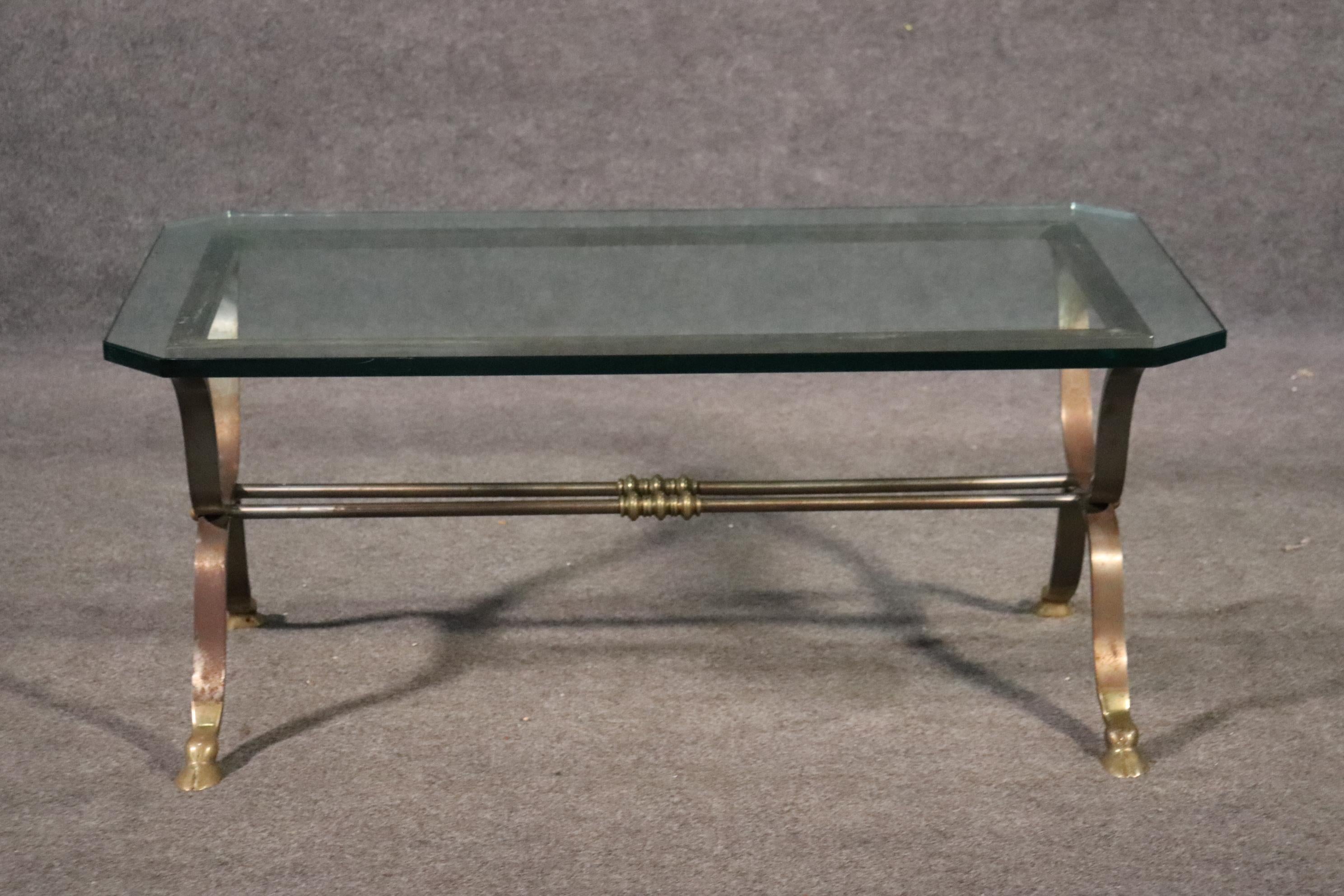 French Maison Jansen Louis XV Style Steel and Brass Coffee Table, C1950 For Sale