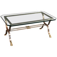Vintage Maison Jansen Louis XV Style Steel and Brass Coffee Table, C1950
