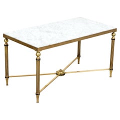 Maison Jansen Louis XVI Style Brass and Carrara Marble Top Coffee Table