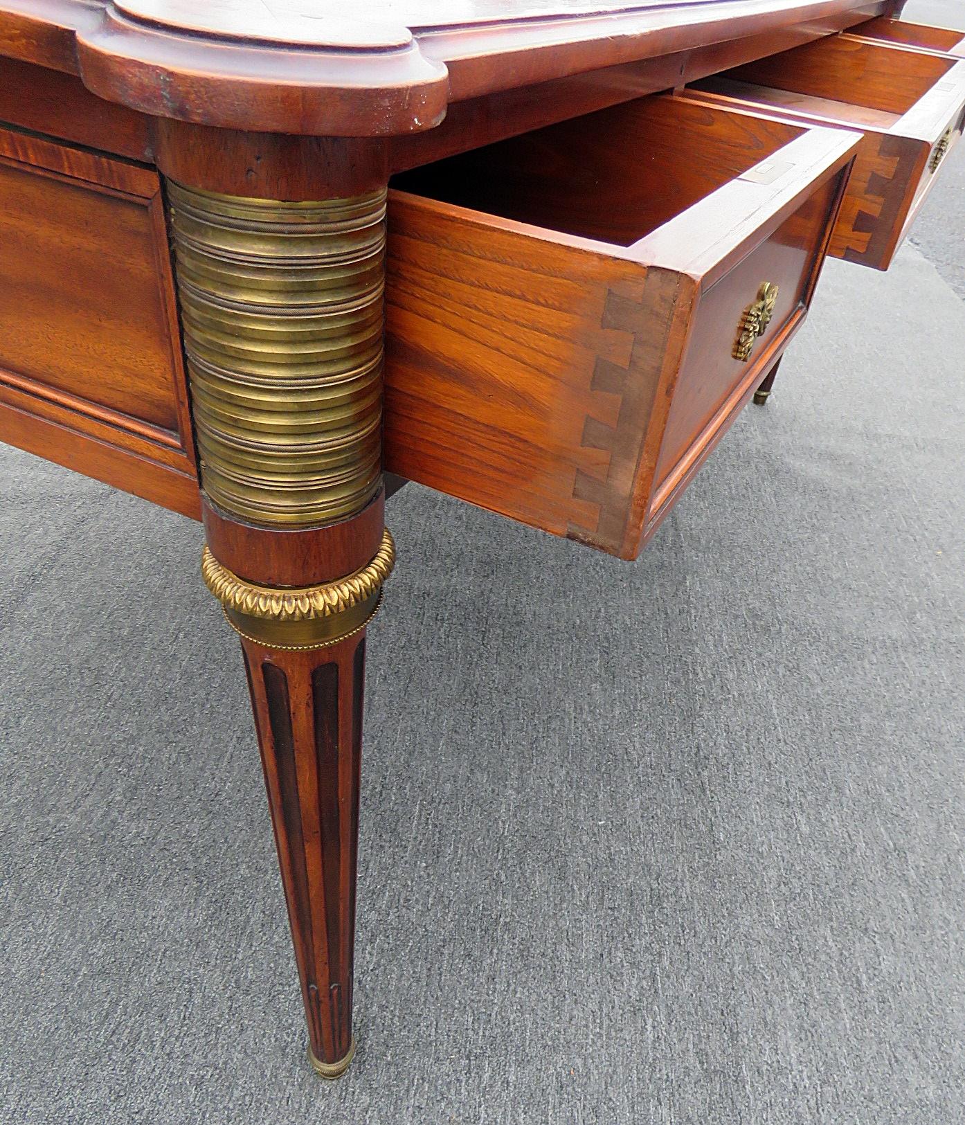French Mahogany Maison Jansen Louis XVI Leather Top Bureau Plat Writing Table Desk