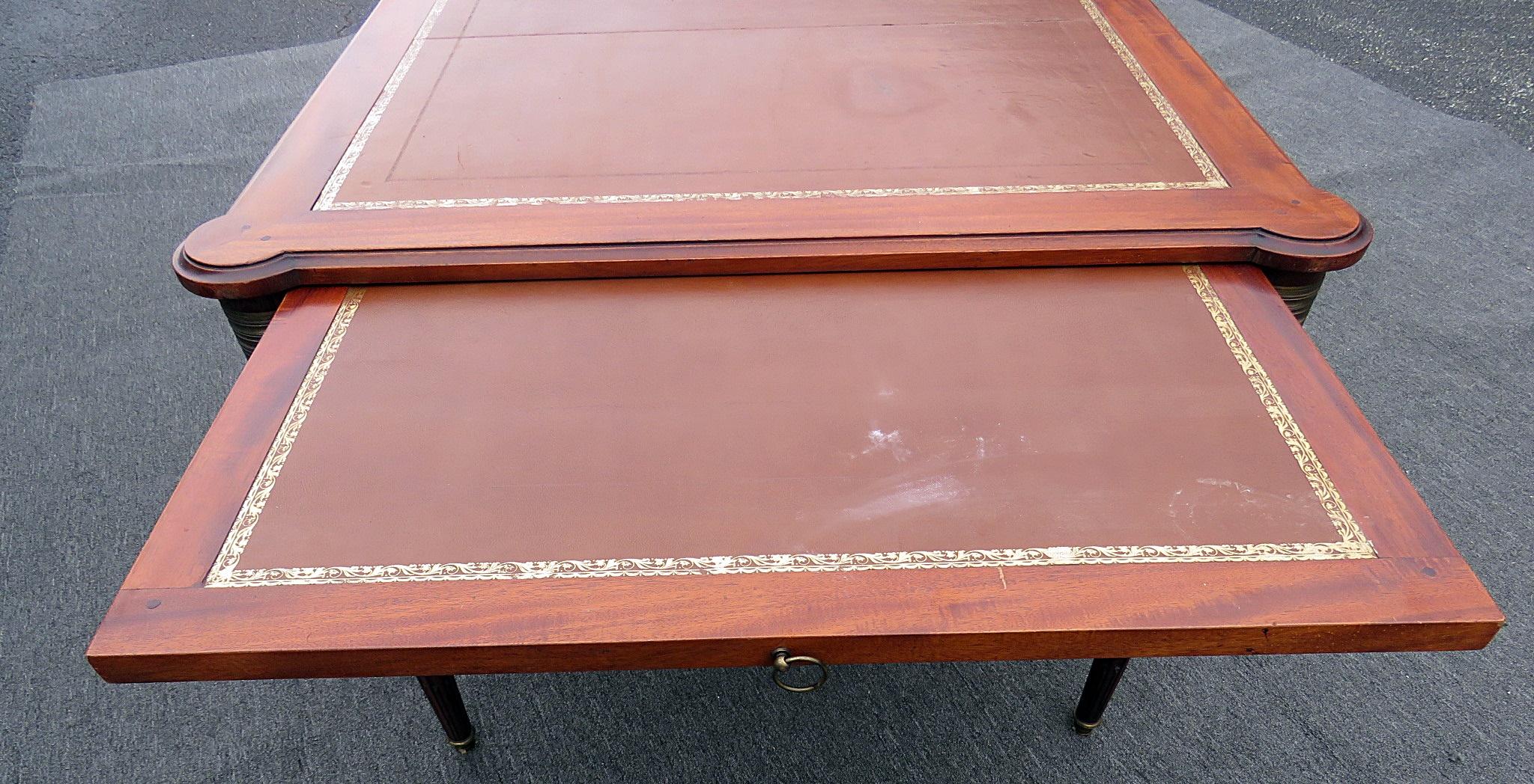 Wood Mahogany Maison Jansen Louis XVI Leather Top Bureau Plat Writing Table Desk