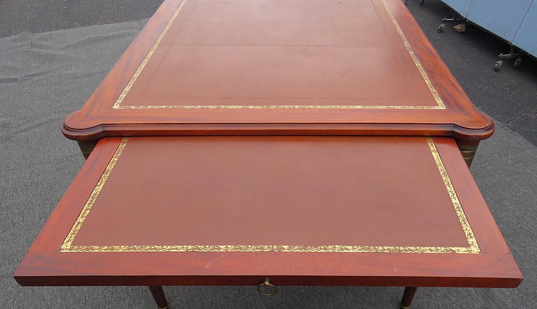Mahogany Maison Jansen Louis XVI Leather Top Bureau Plat Writing Table Desk 1