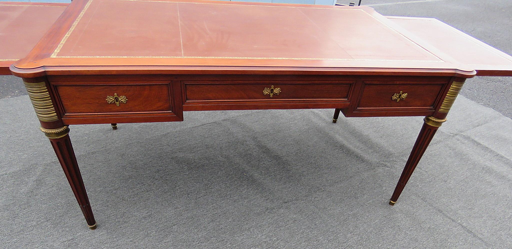Mahogany Maison Jansen Louis XVI Leather Top Bureau Plat Writing Table Desk 2