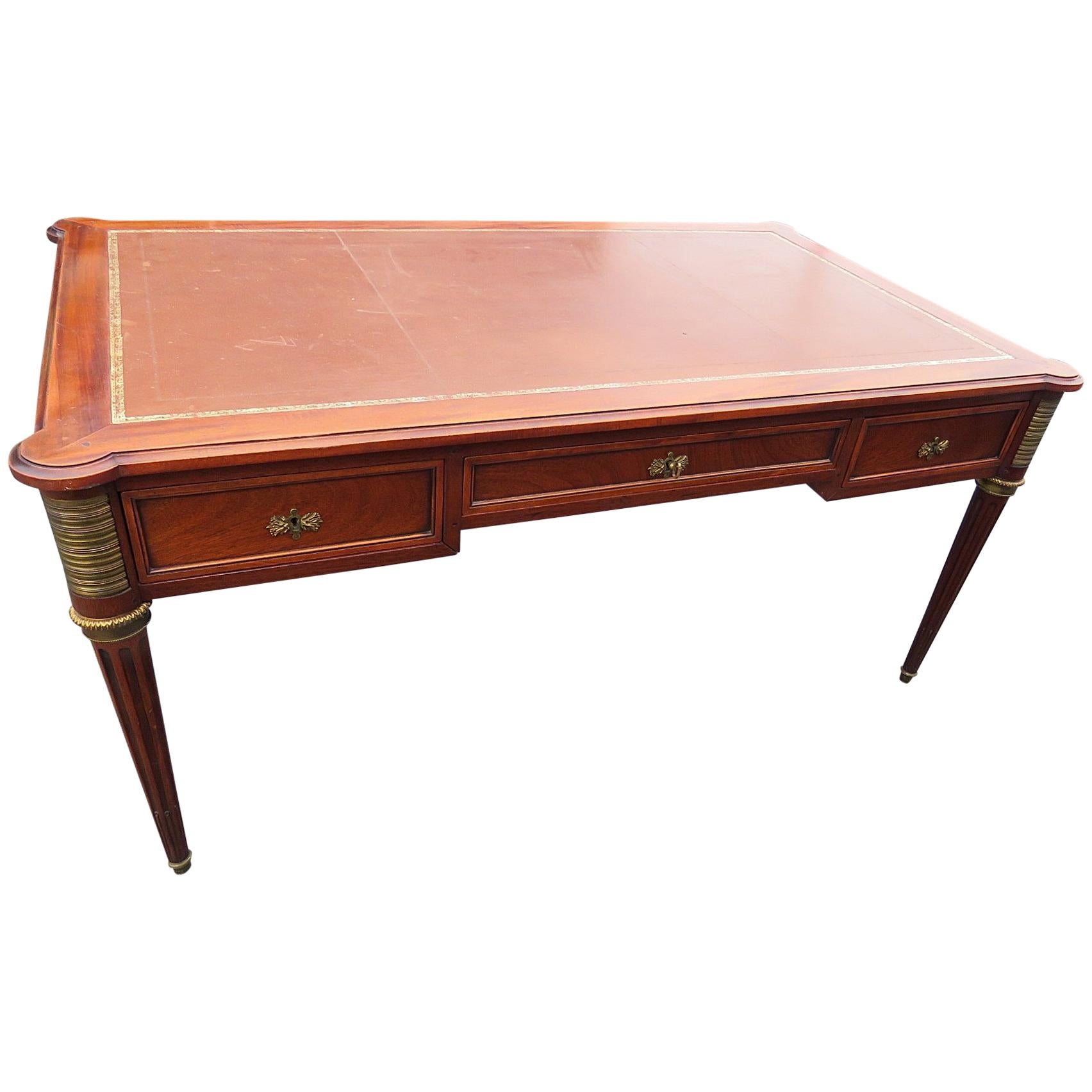 Mahogany Maison Jansen Louis XVI Leather Top Bureau Plat Writing Table Desk