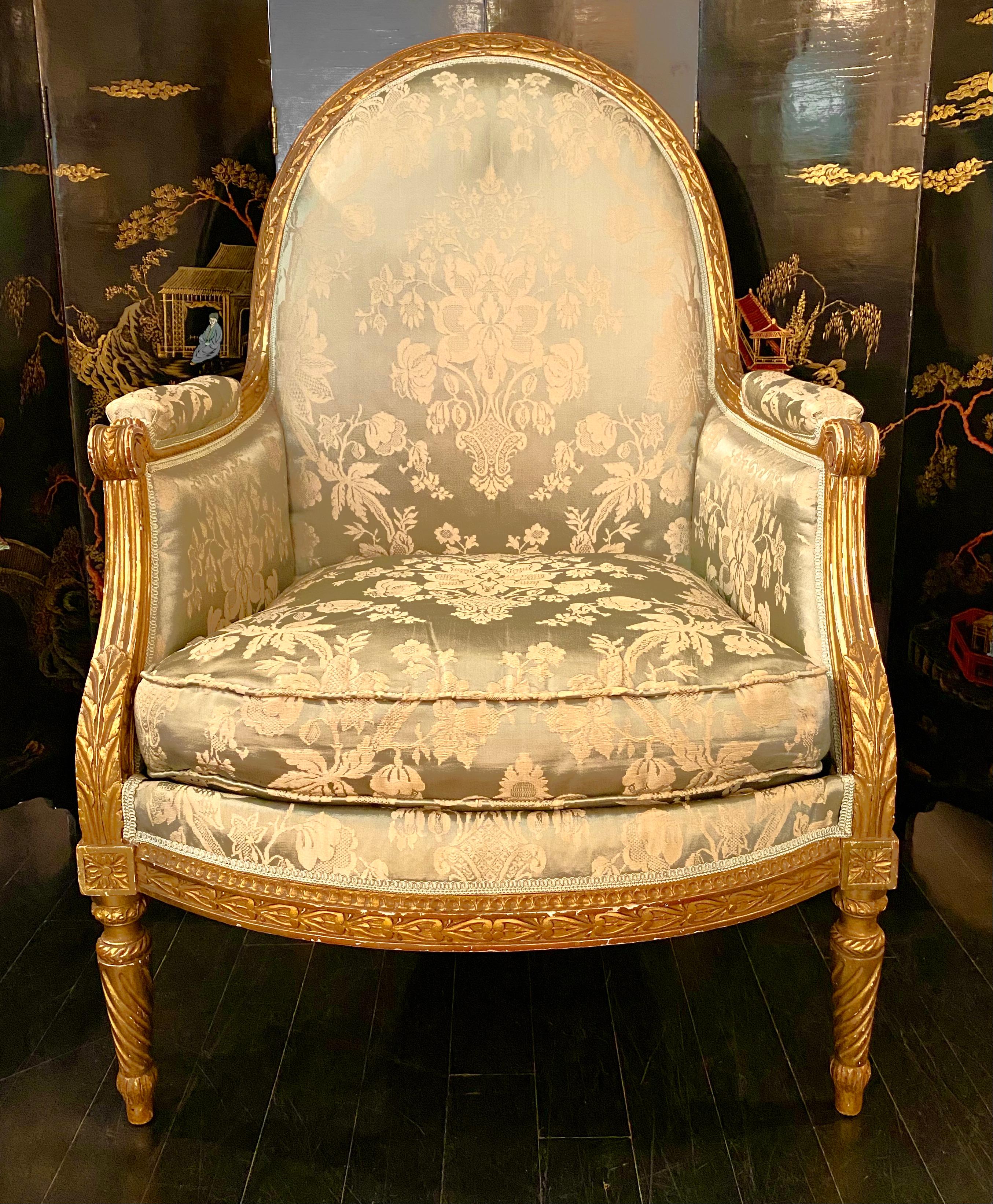 Maison Jansen Louis XVI Style Giltwood Bergère Armchair In Good Condition In Montreal, Quebec