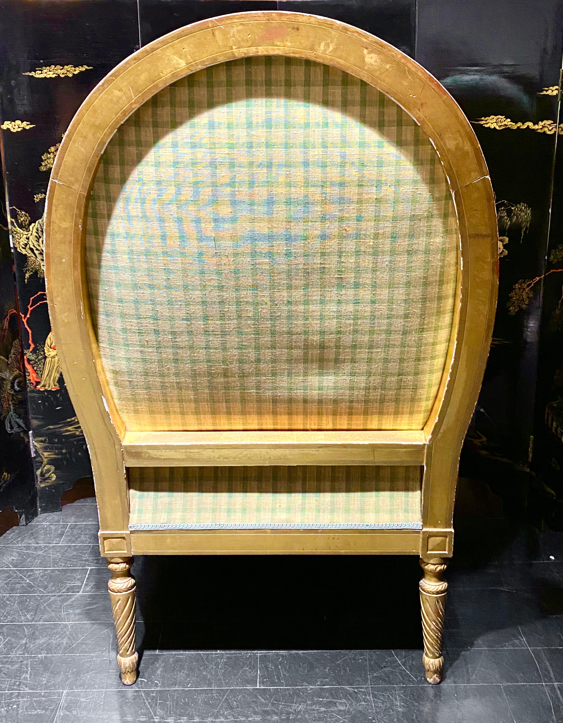 Silk Maison Jansen Louis XVI Style Giltwood Bergère Armchair