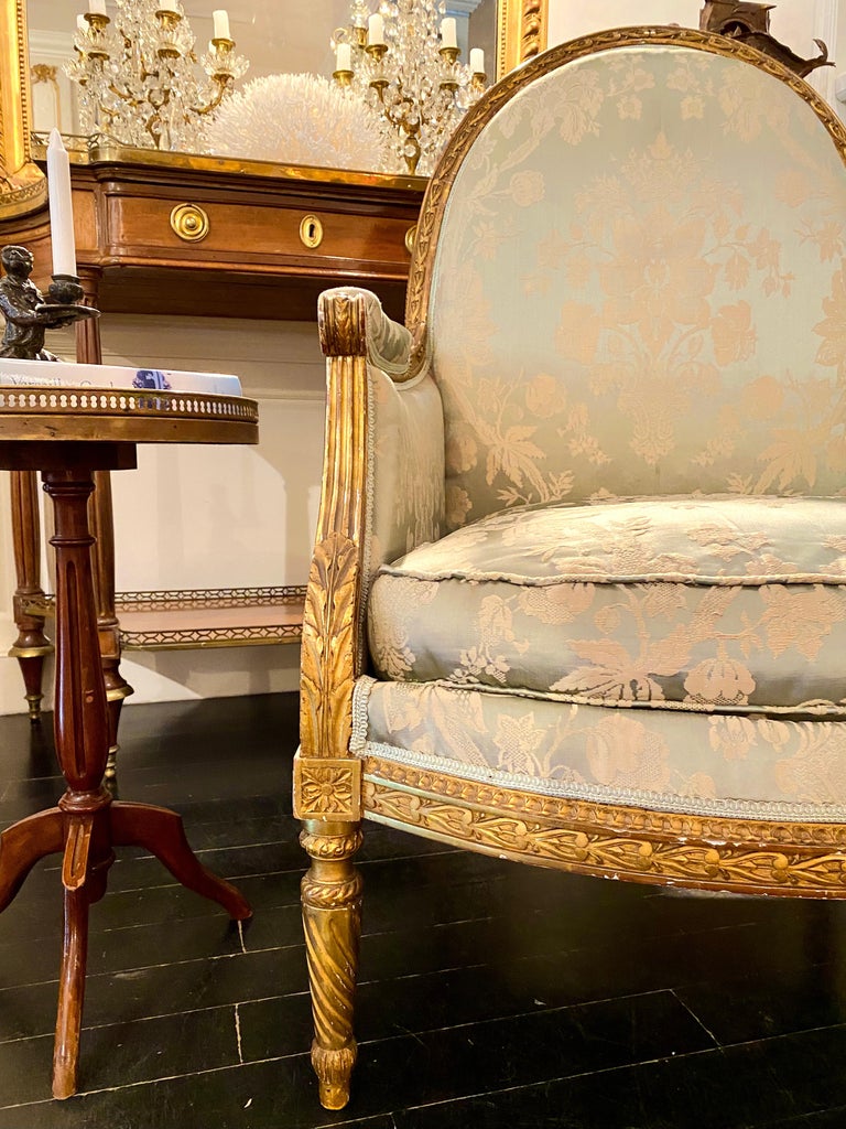 Maison Jansen Louis XVI Style Giltwood Bergère Armchair For Sale at 1stDibs
