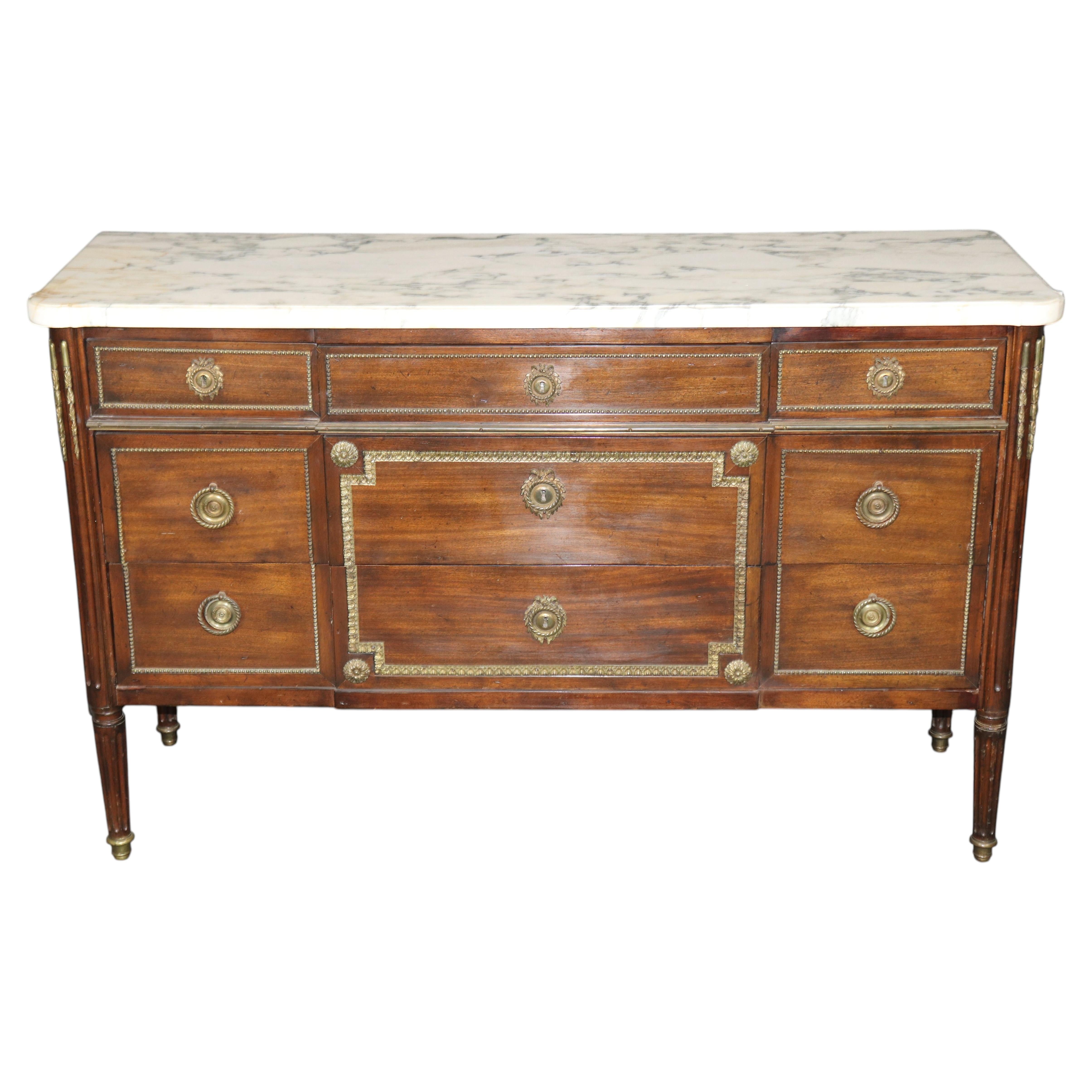 Maison Jansen Louis XVI Style Marble Top Bronze Mounted Commode