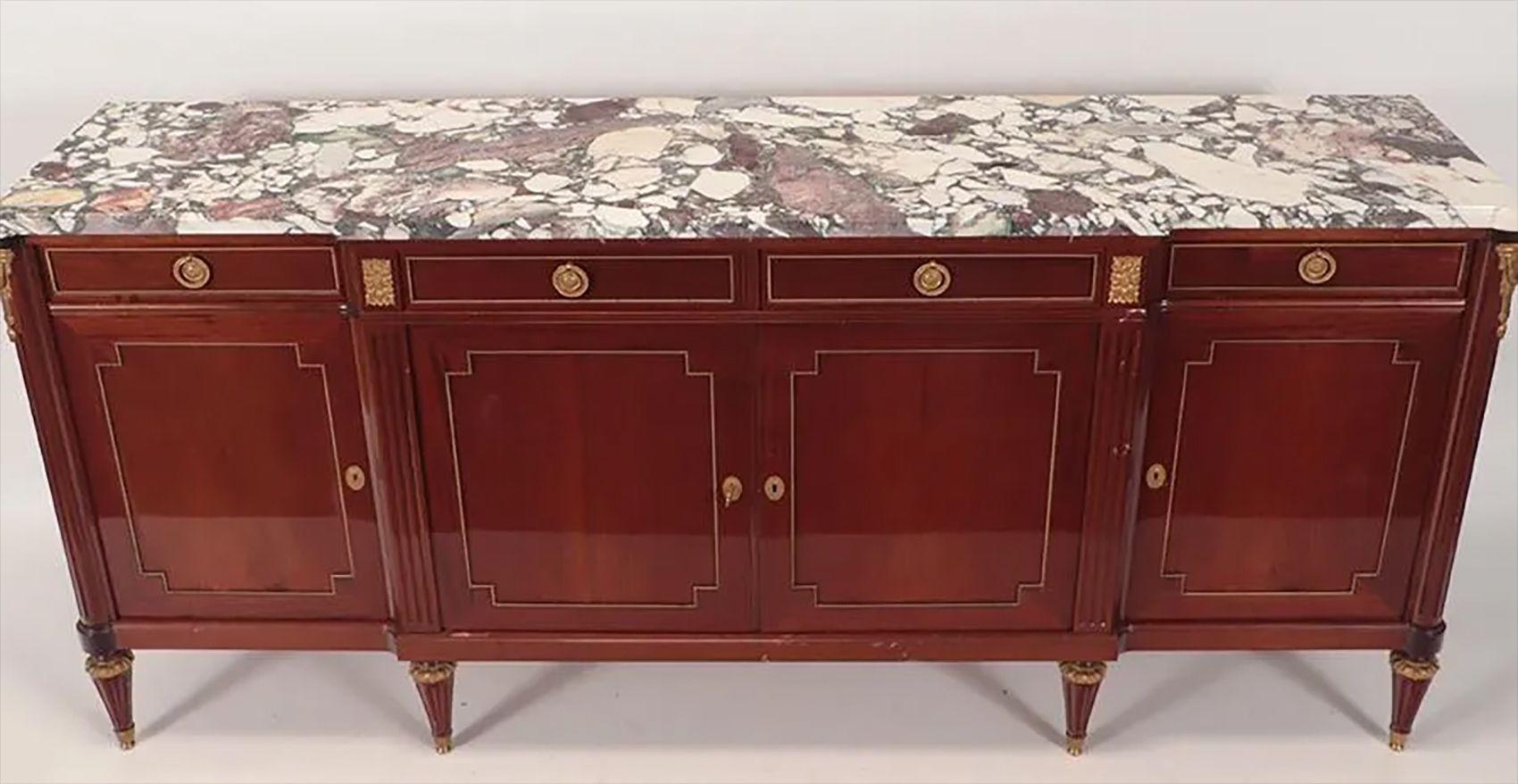 Maison Jansen Louis XVI Style Sideboard, Cabinet, Credenza, Bronze, Marble Top For Sale 1