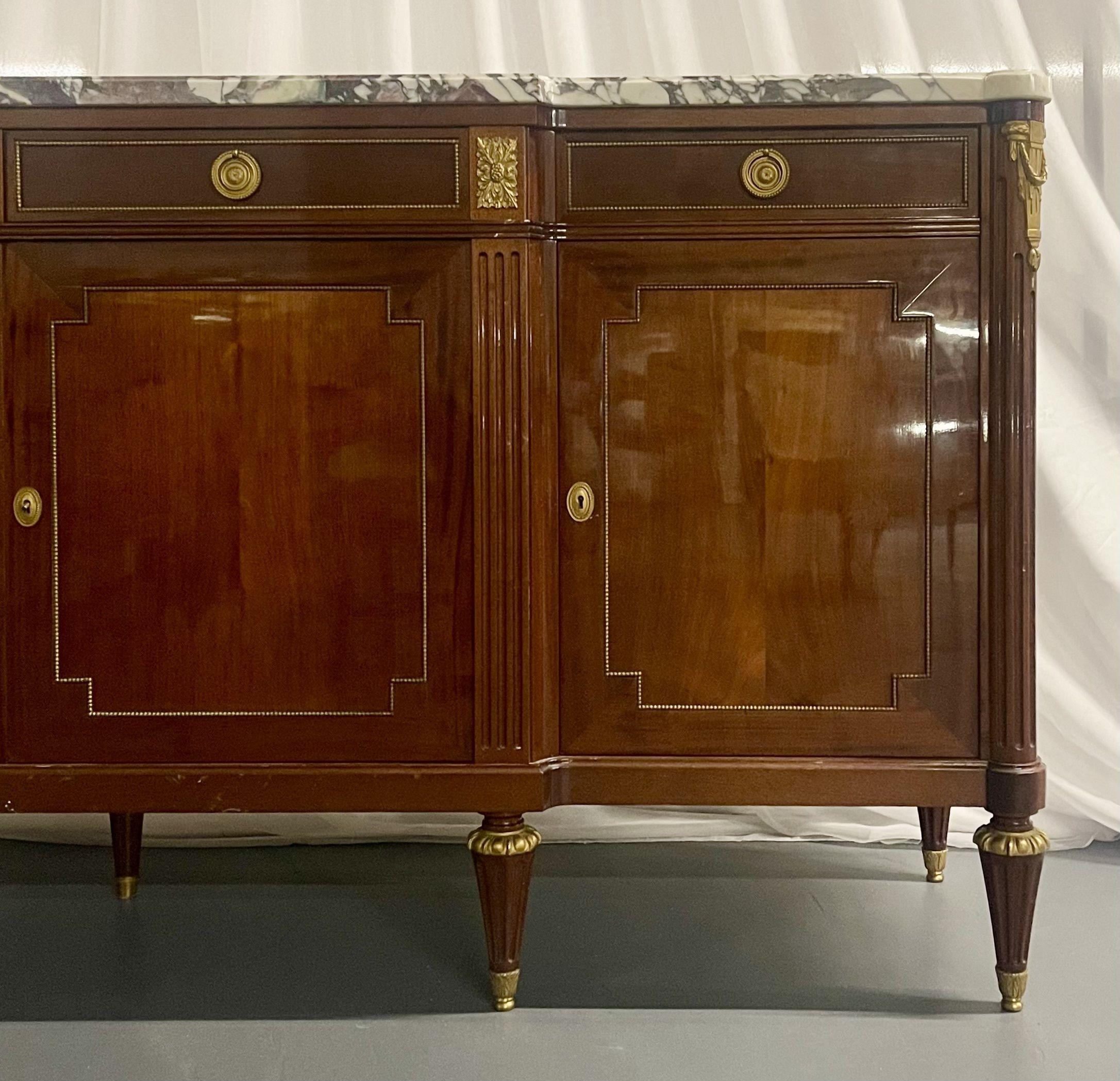 Maison Jansen Louis XVI Style Sideboard, Cabinet, Credenza, Bronze, Marble Top For Sale 4