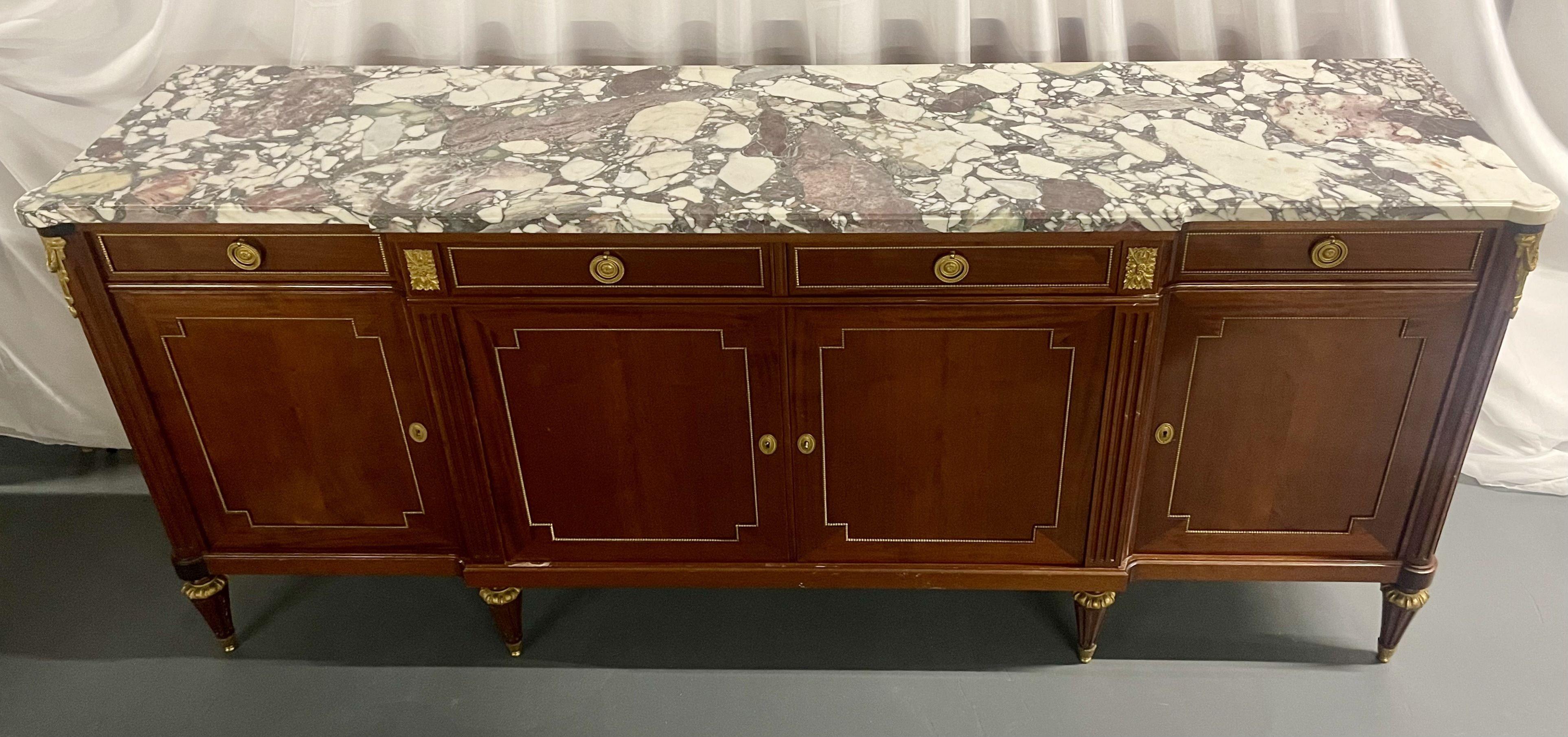 Maison Jansen Louis XVI Style Sideboard, Cabinet, Credenza, Bronze, Marble Top For Sale 5
