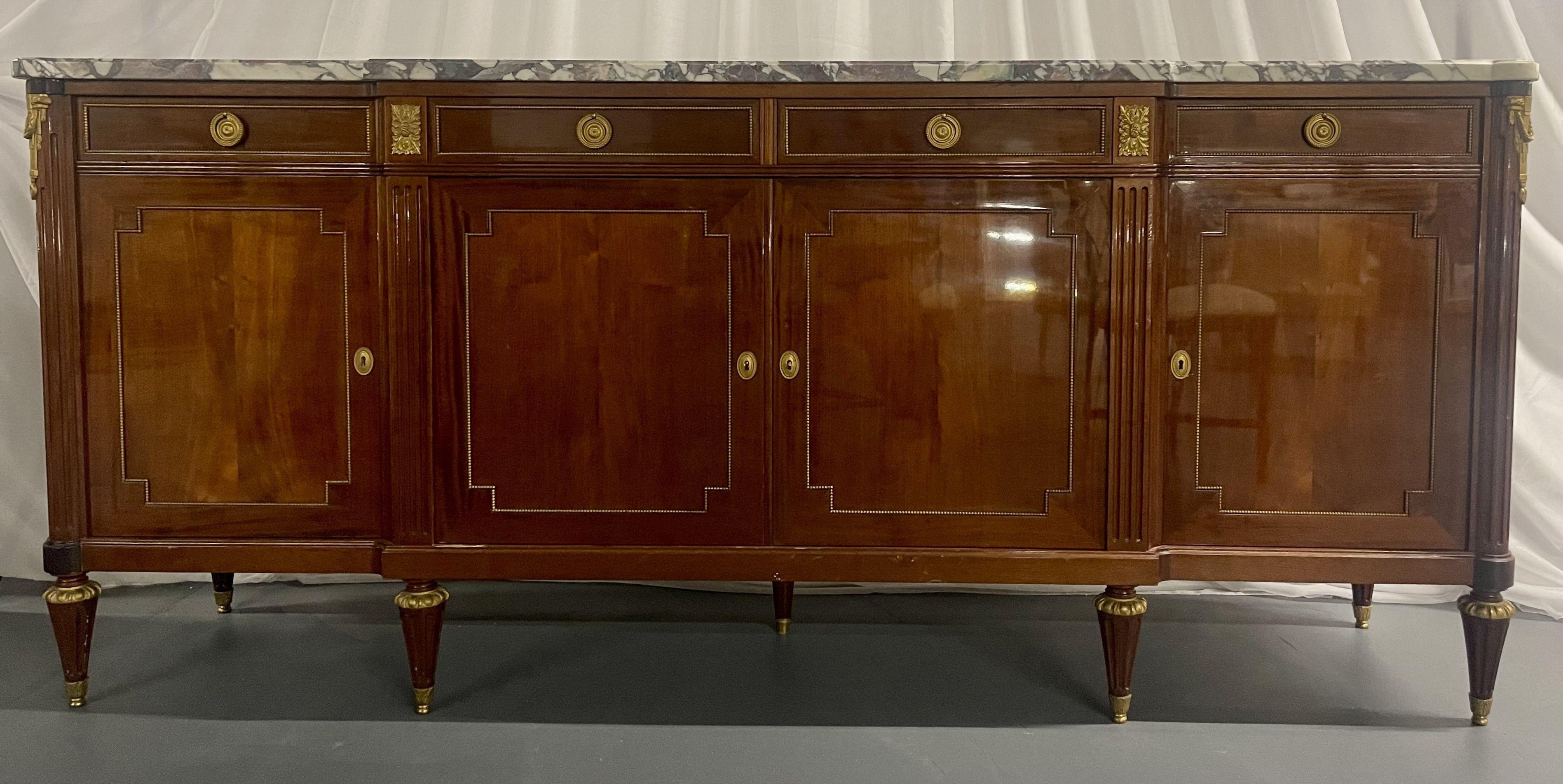 French Maison Jansen Louis XVI Style Sideboard, Cabinet, Credenza, Bronze, Marble Top For Sale