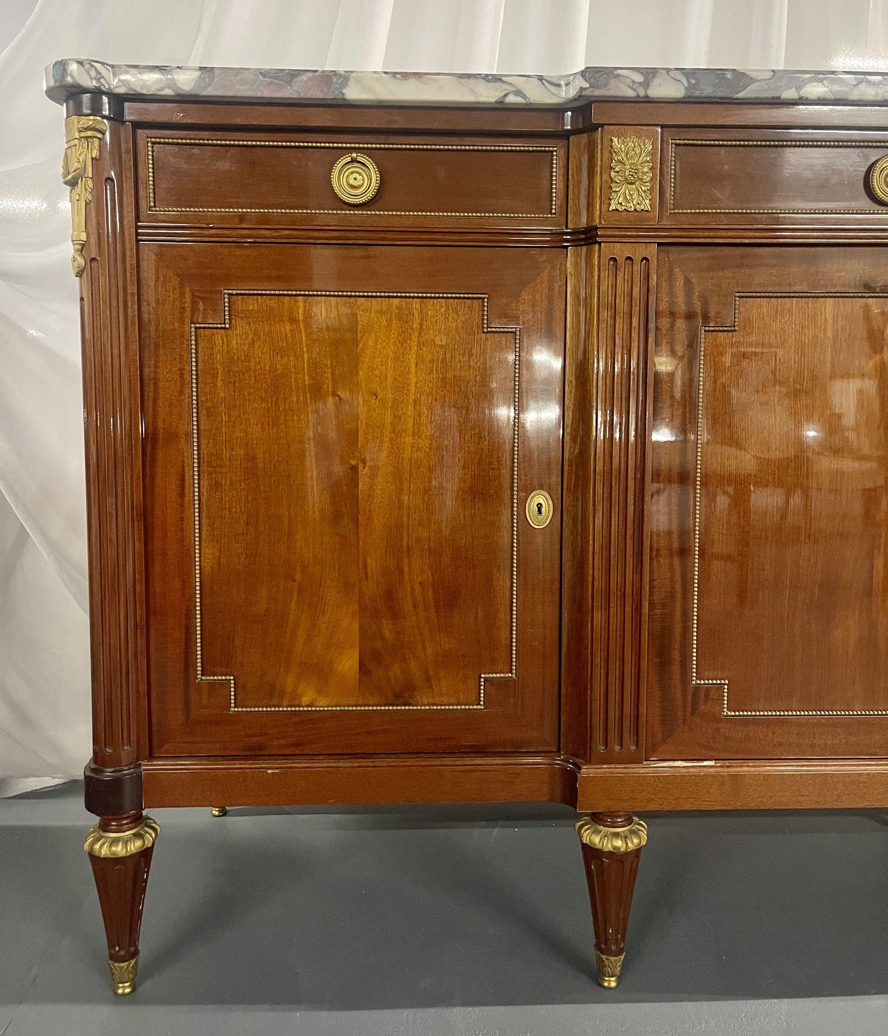 Maison Jansen Louis XVI Style Sideboard, Cabinet, Credenza, Bronze, Marble Top In Good Condition For Sale In Stamford, CT