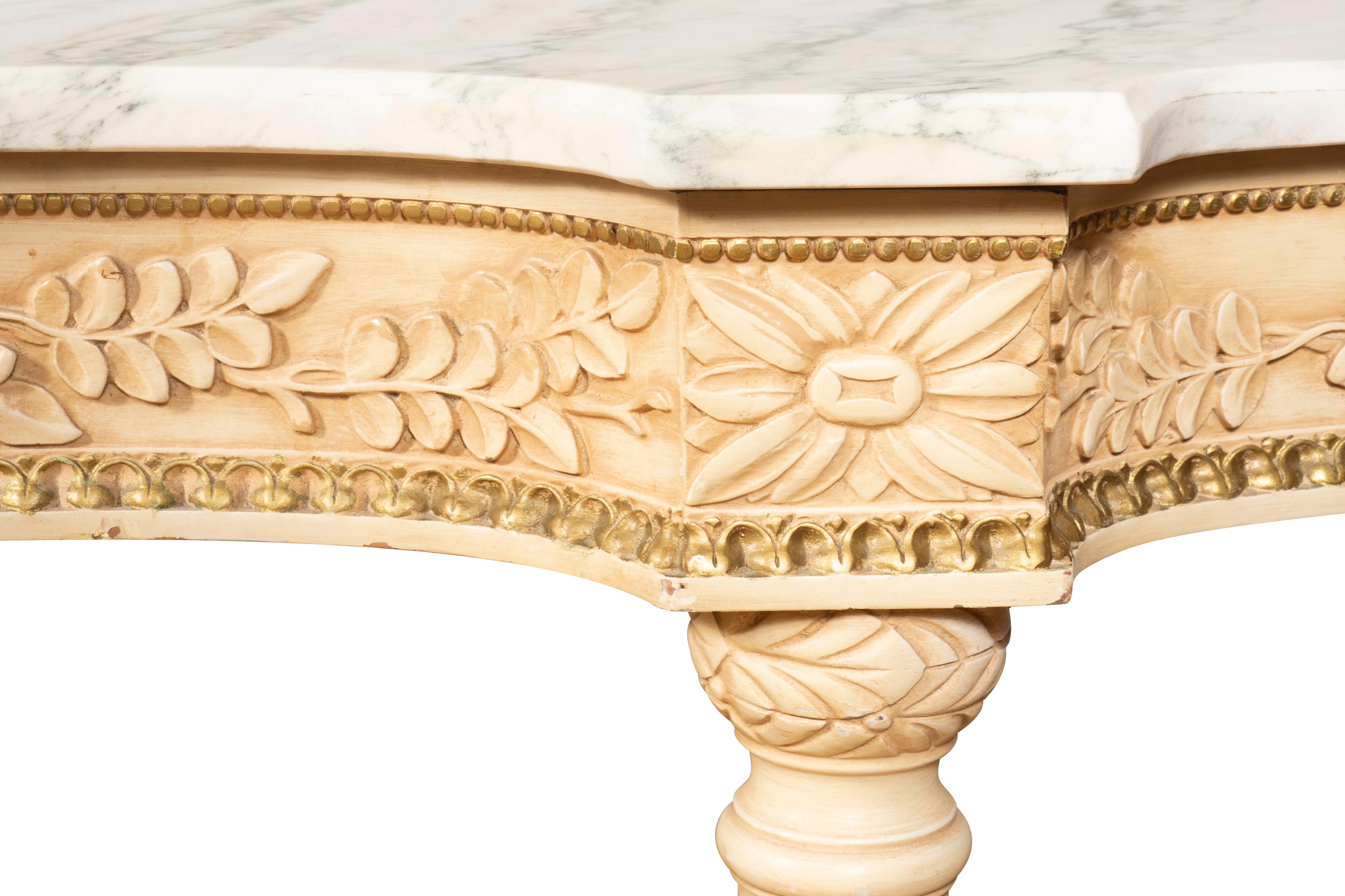 Marble Maison Jansen Louis XVI Style White Painted Console Table From The Waldorf For Sale