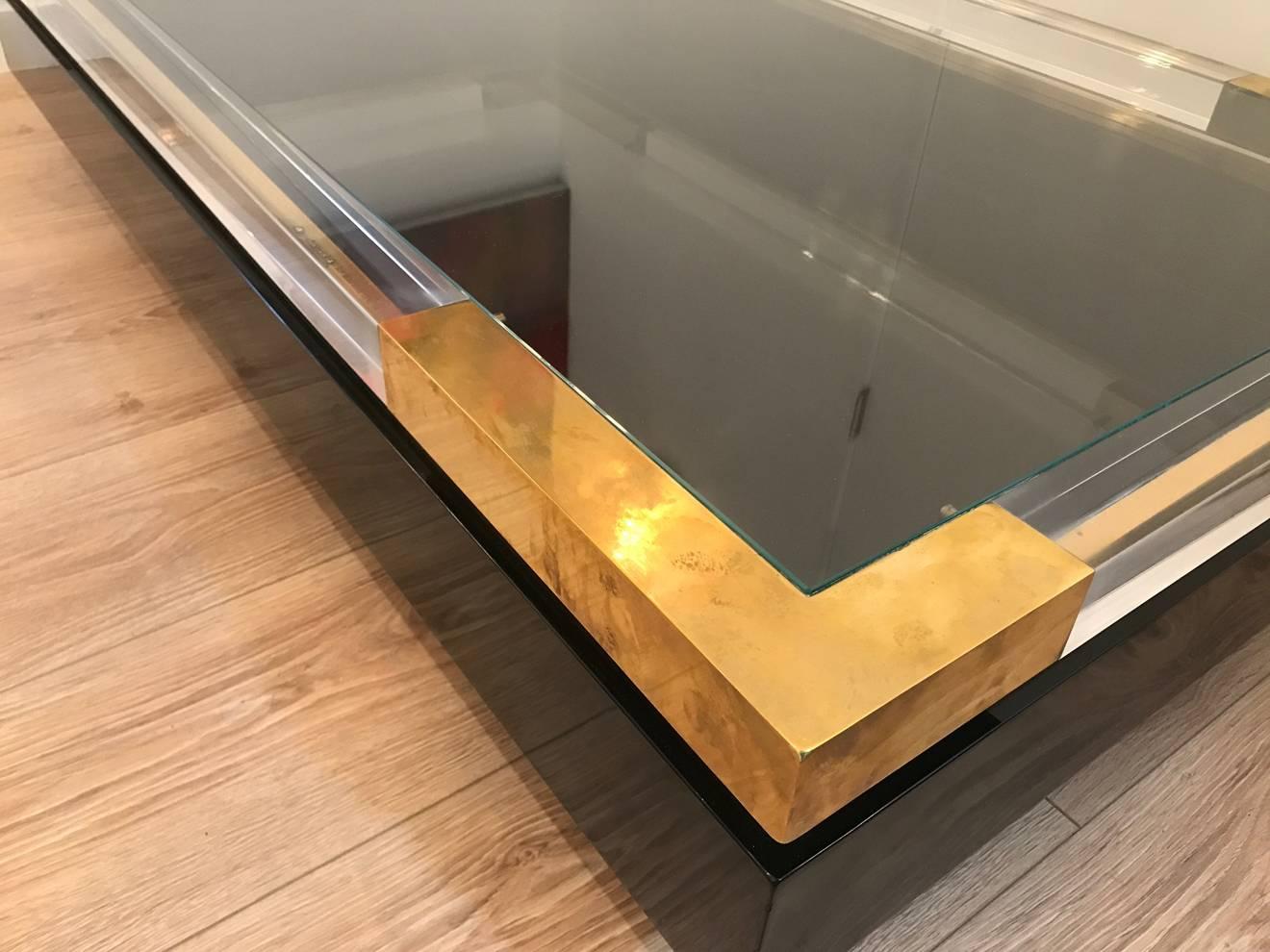 Maison Jansen Lucite and Brass Sliding Top Coffee Table 1