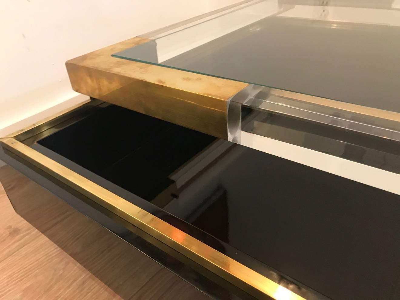 Maison Jansen Lucite and Brass Sliding Top Coffee Table 2