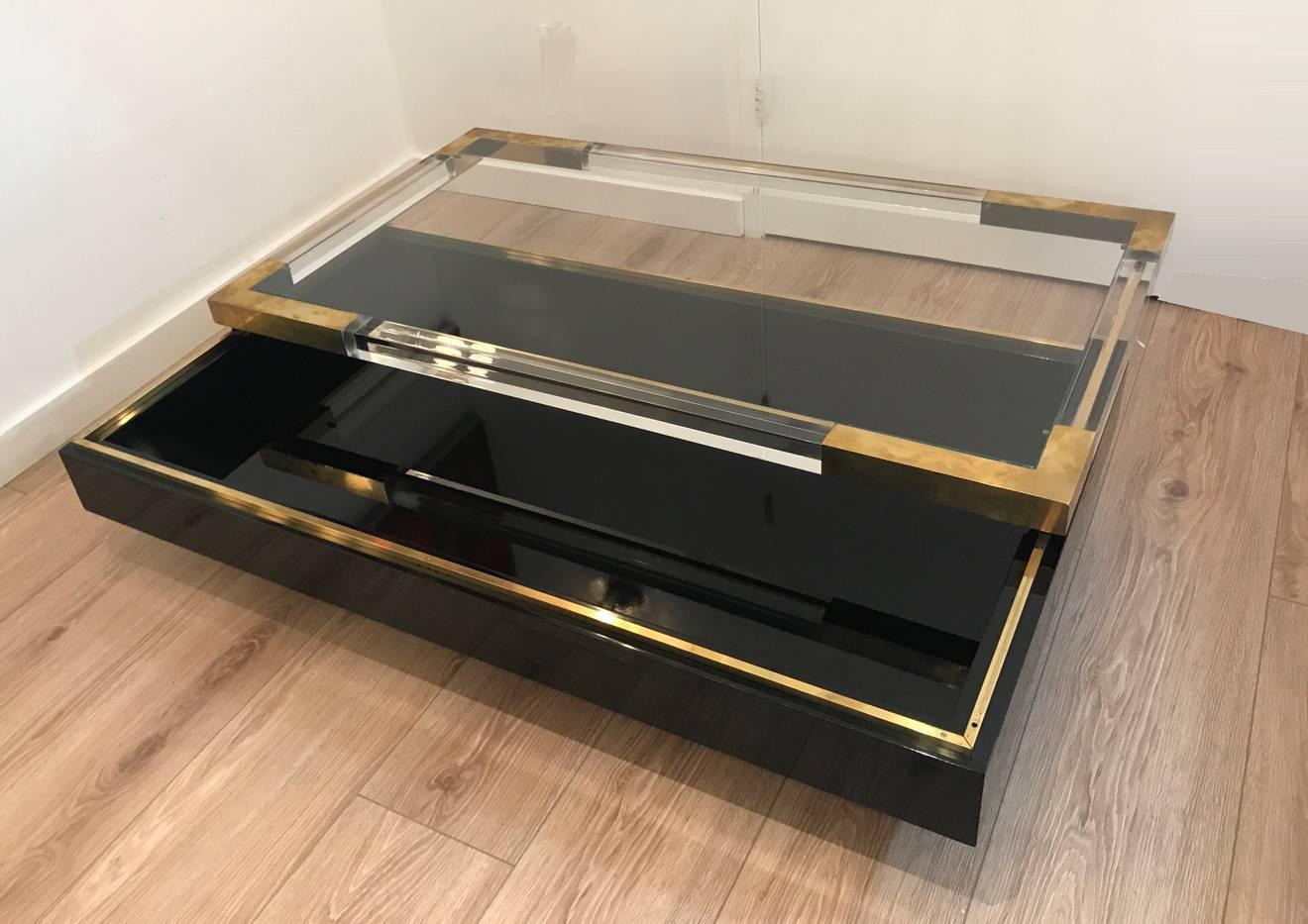 Maison Jansen Lucite and Brass Sliding Top Coffee Table 3