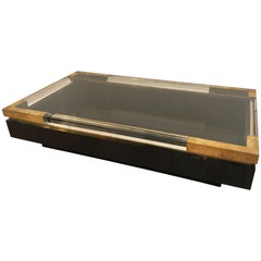 Maison Jansen Lucite and Brass Sliding Top Coffee Table