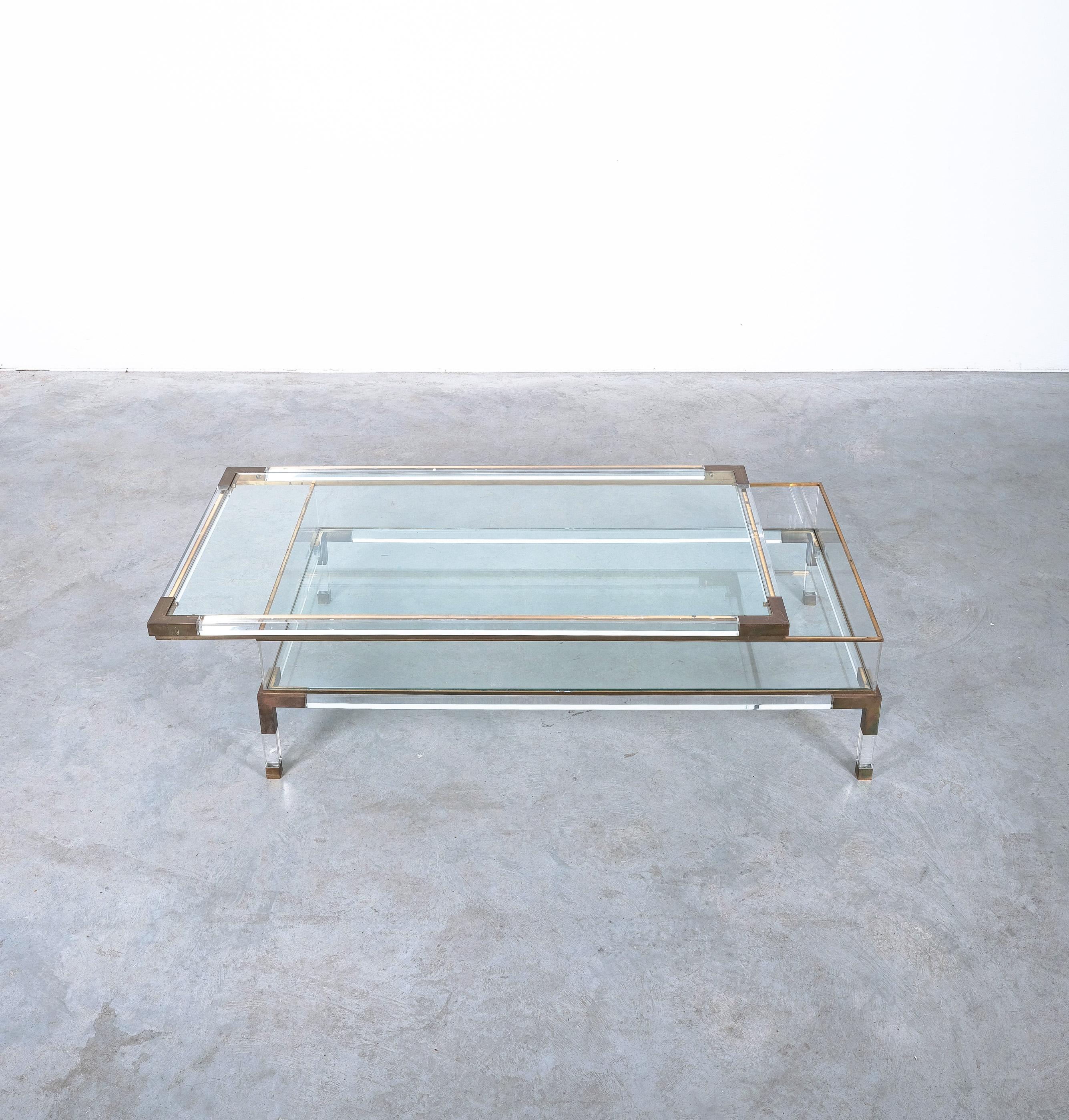 French Maison Jansen Lucite and Brass Vitrine Coffee Table Mid-Century