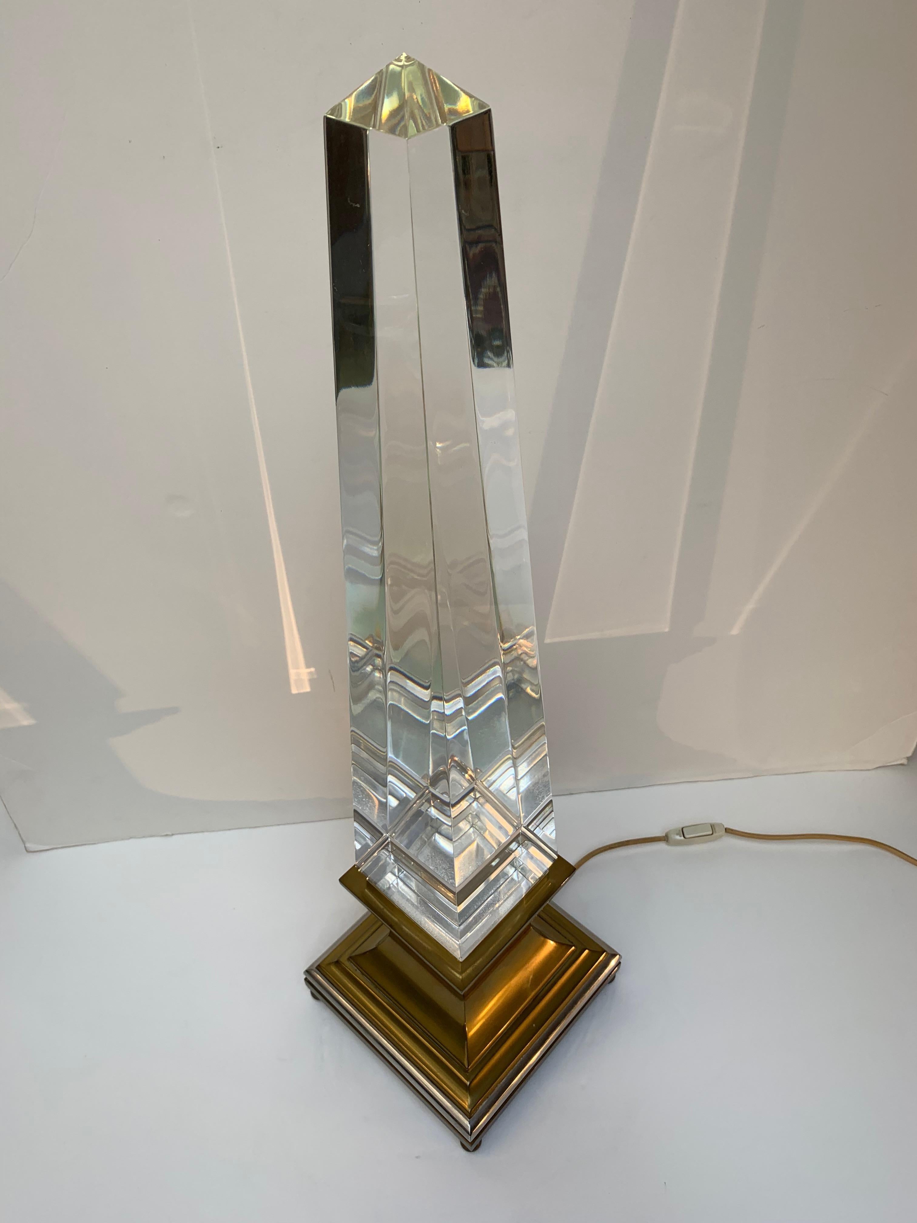 Mid-Century Modern Maison Jansen Lucite Obelisk Lamp by the Architect Sandro Petti