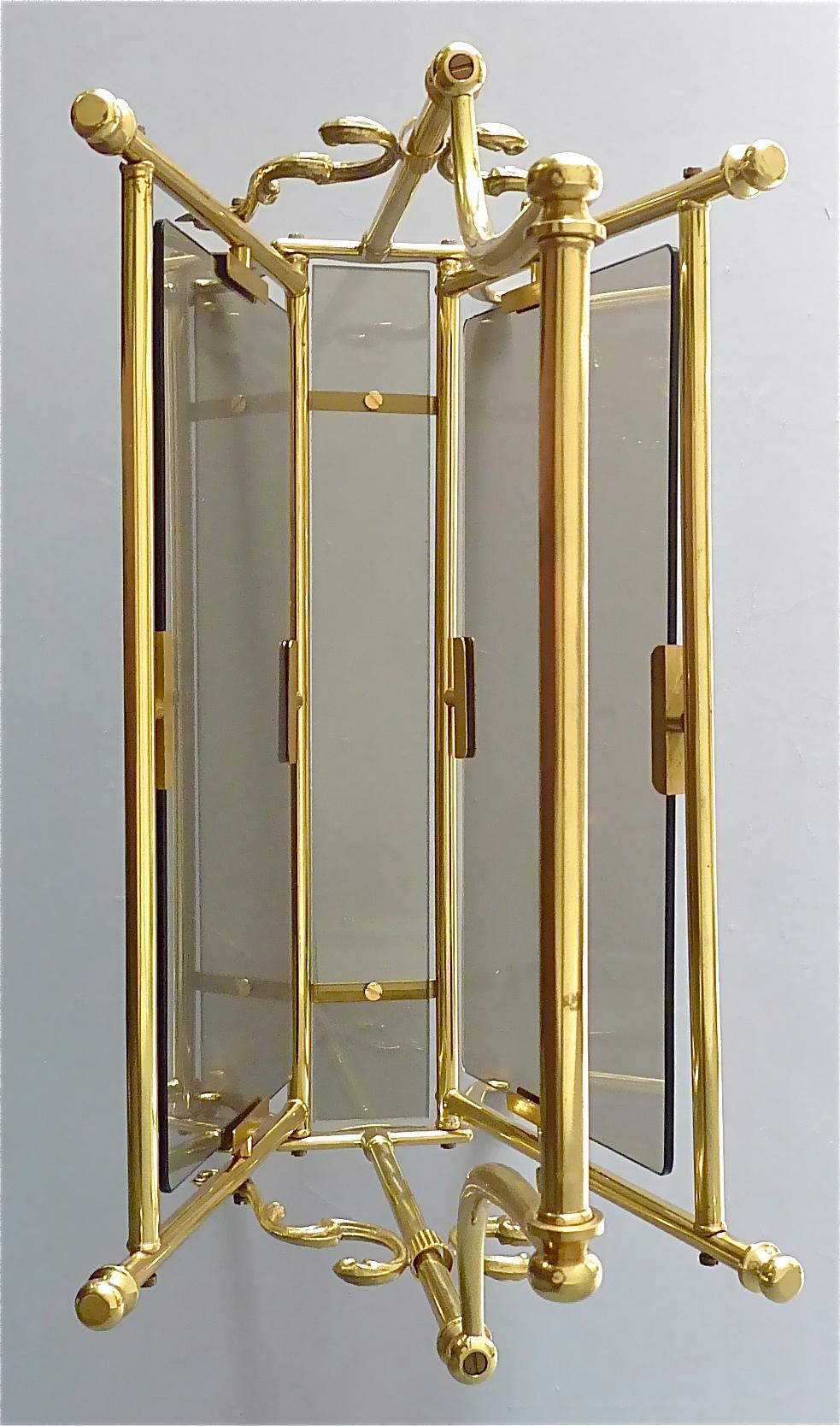 Maison Jansen Magazine Holder Stand Rack Brass Glass France 1960s Bagues Charles For Sale 3