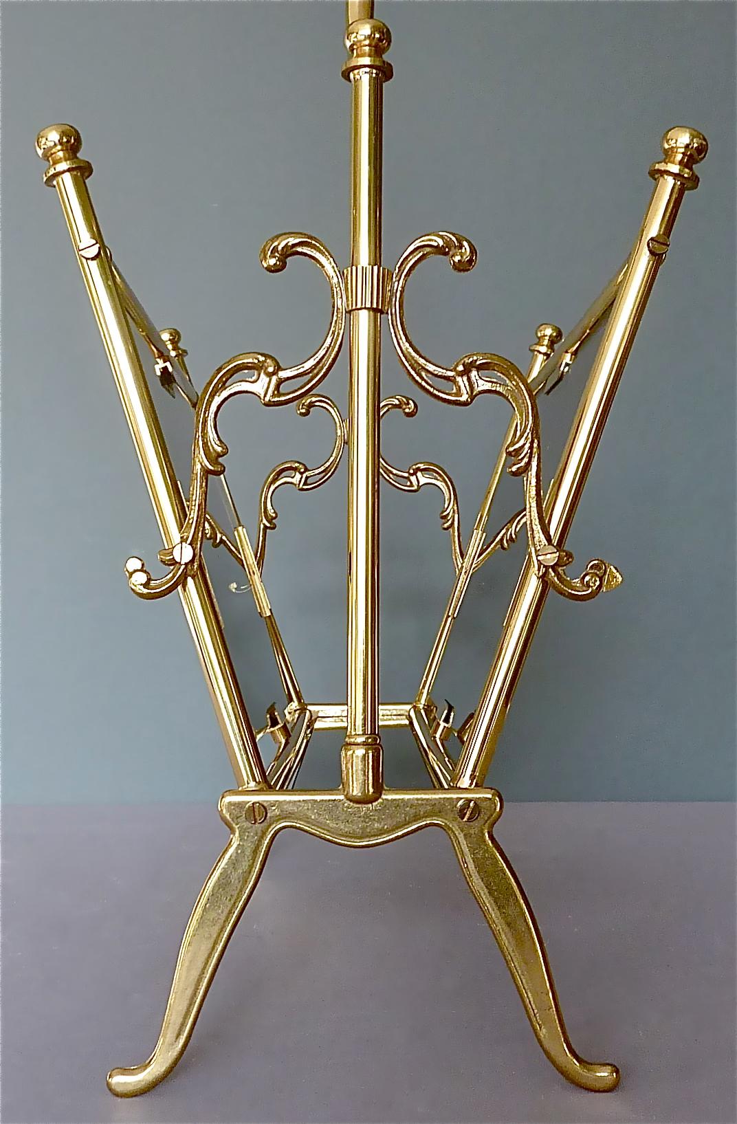 Maison Jansen Magazine Holder Stand Rack Brass Glass France 1960s Bagues Charles For Sale 4