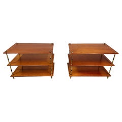Maison Jansen Mahogany And Brass 3-Tier Side Or End Tables -France Circa 1940