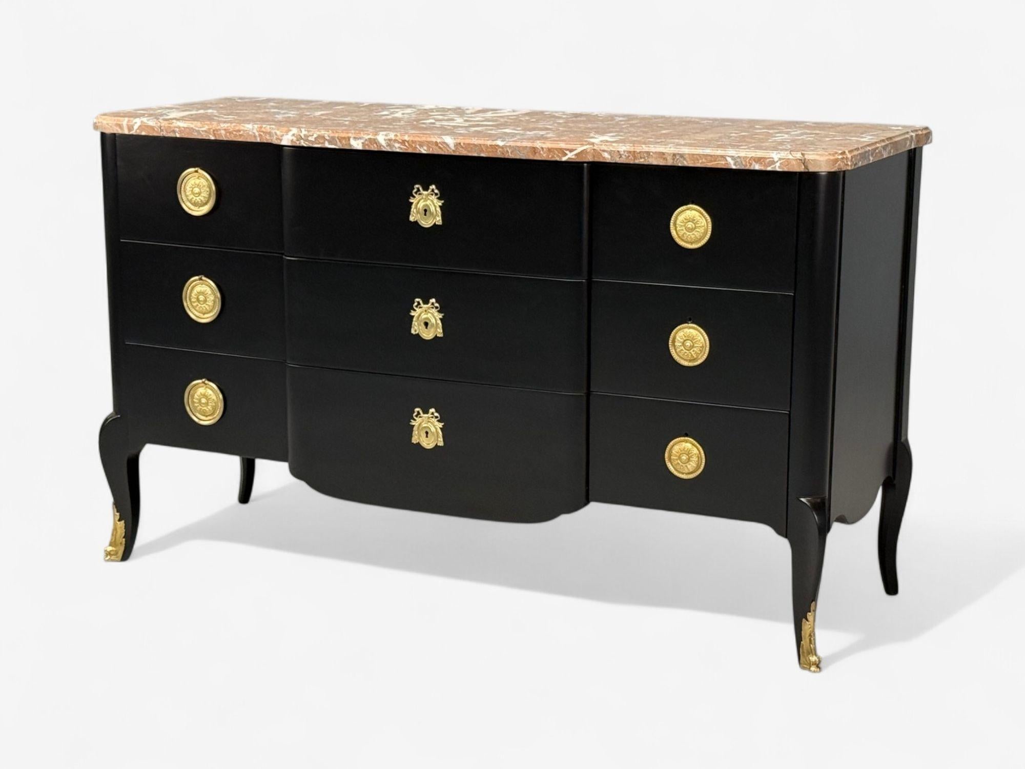 Maison Jansen, Mahagoni, Bronze, Marmor, ebonisierte Kommode, Frankreich, 1940er Jahre (Französisch) im Angebot