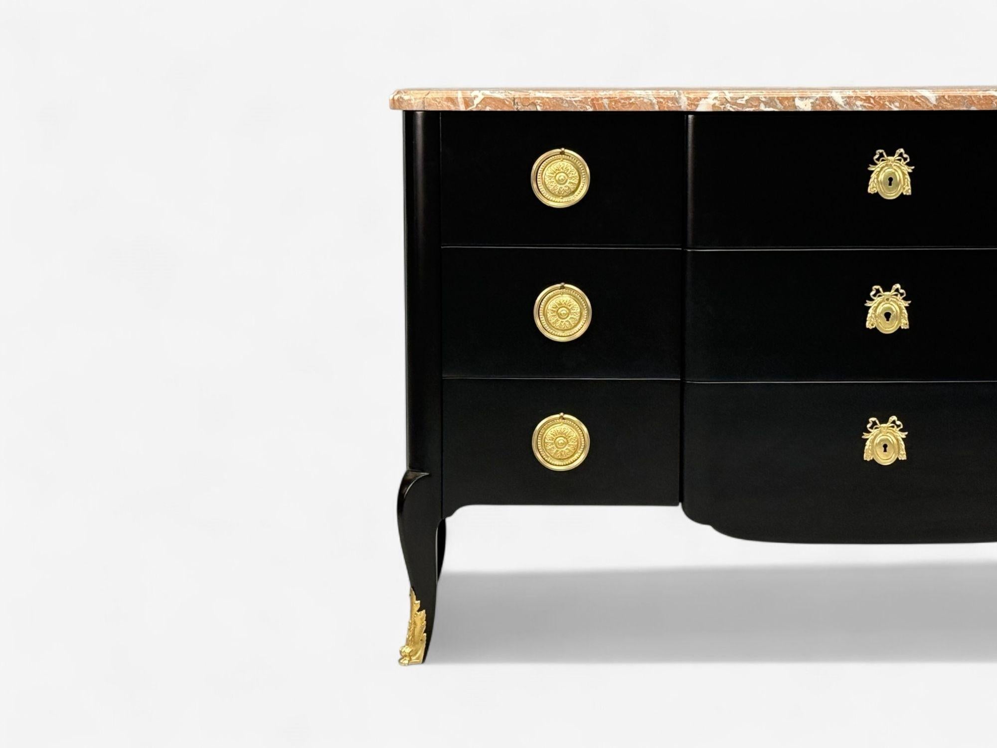 Maison Jansen, Mahagoni, Bronze, Marmor, ebonisierte Kommode, Frankreich, 1940er Jahre (Mitte des 20. Jahrhunderts) im Angebot