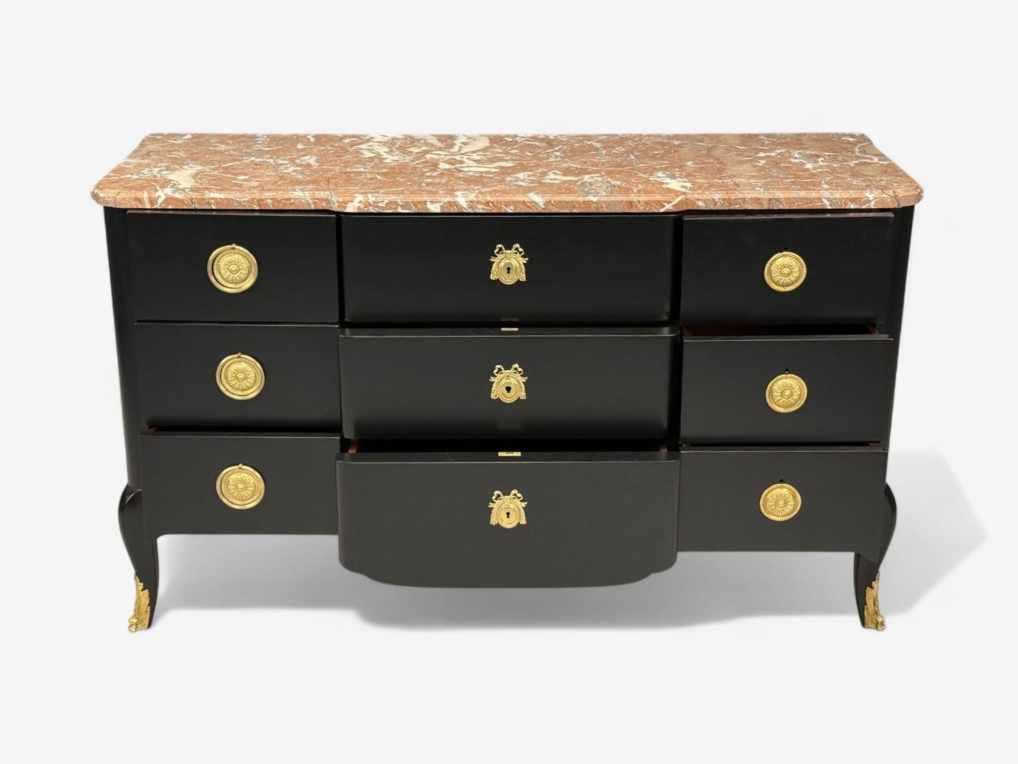 Maison Jansen, Mahagoni, Bronze, Marmor, ebonisierte Kommode, Frankreich, 1940er Jahre im Angebot 1