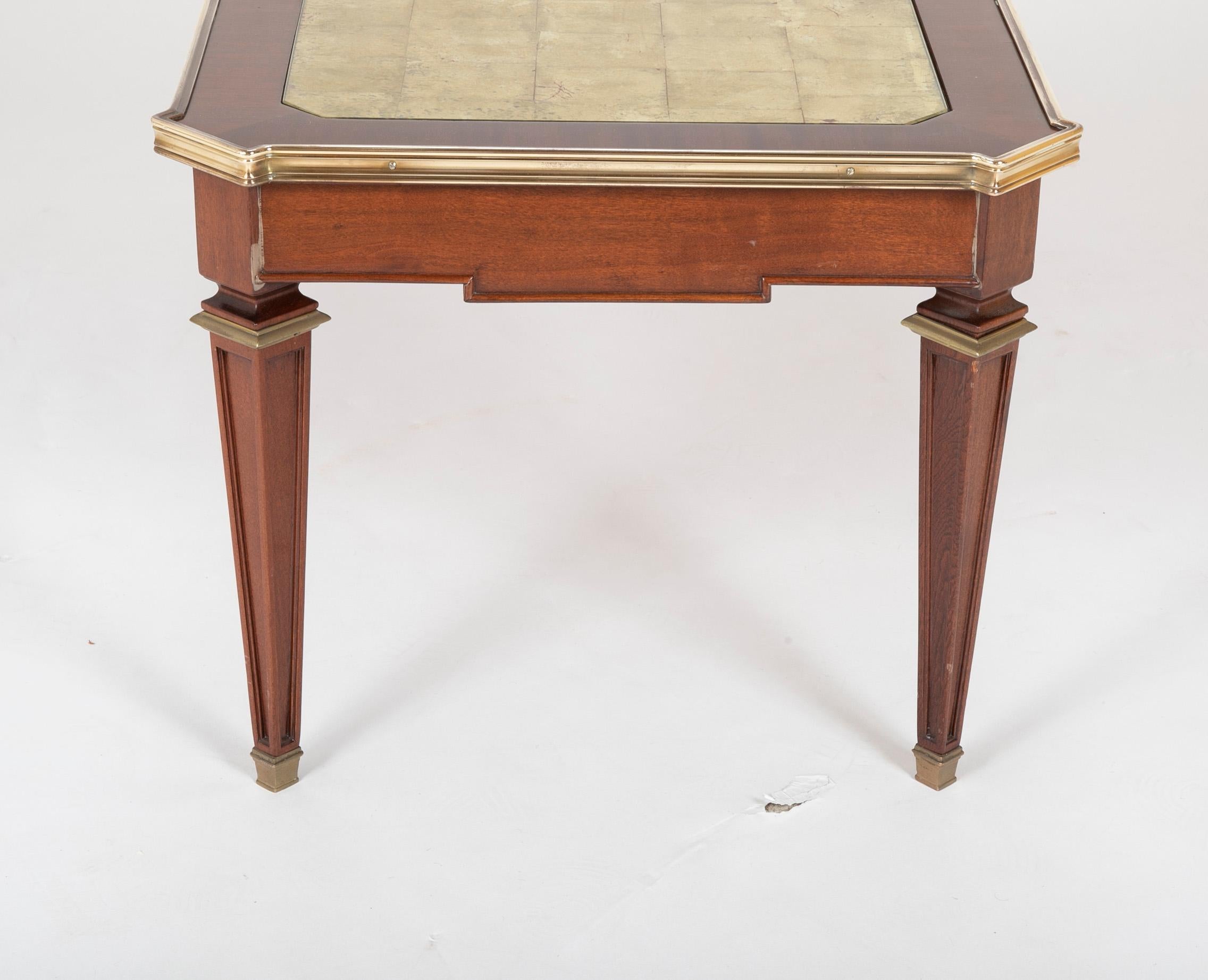 20th Century Maison Jansen Mahogany Coffee Table with Gold Leaf Glass Top and Bronze Mounts