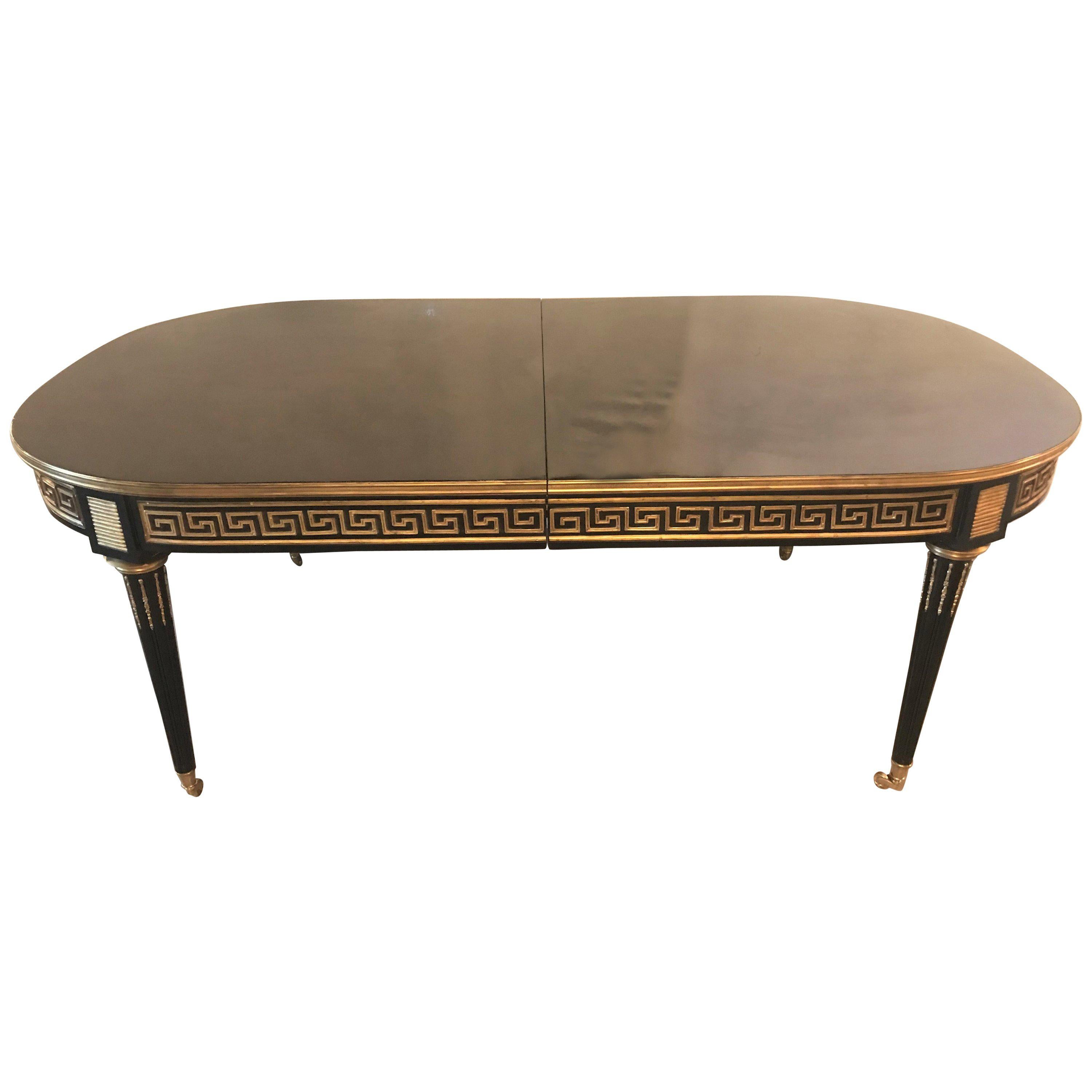 Maison Jansen Manner Bronze-Mounted Greek Key Design Ebonized Dining Room Table