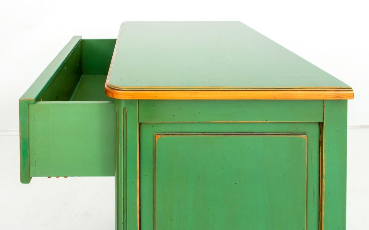 Wood Maison Jansen Manner Green Lacquer and Gilt Chest For Sale