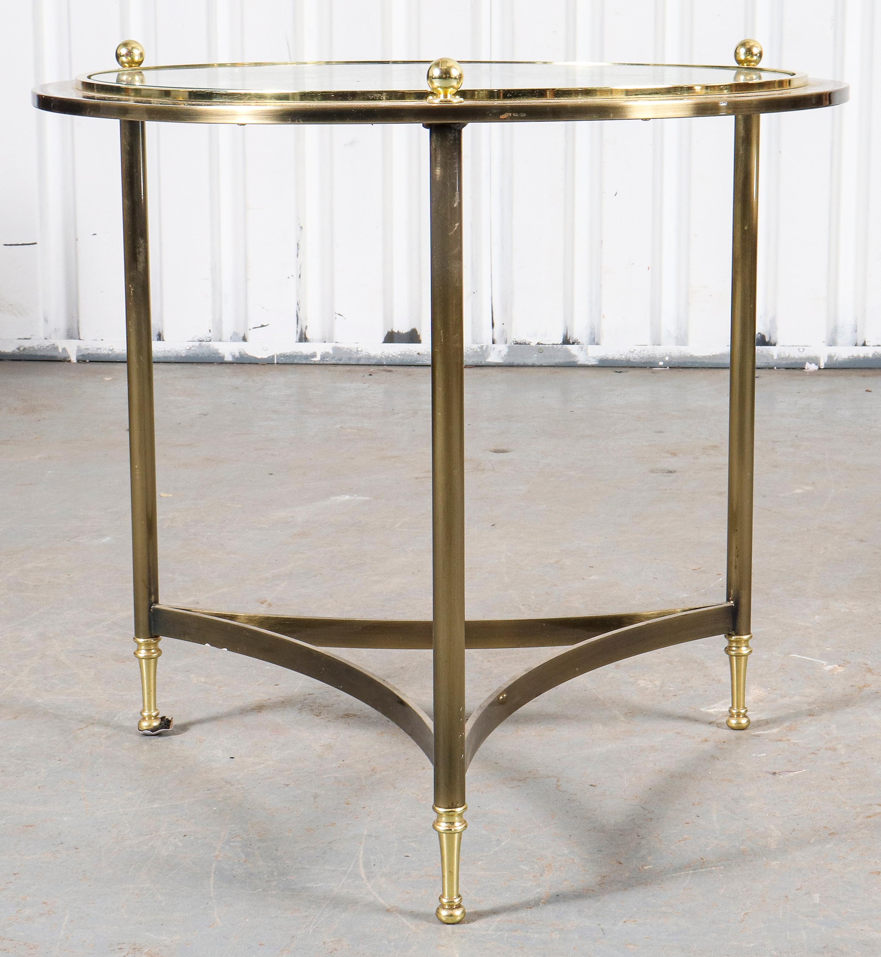 Maison Jansen Manner Round Glass Side Table In Good Condition In New York, NY