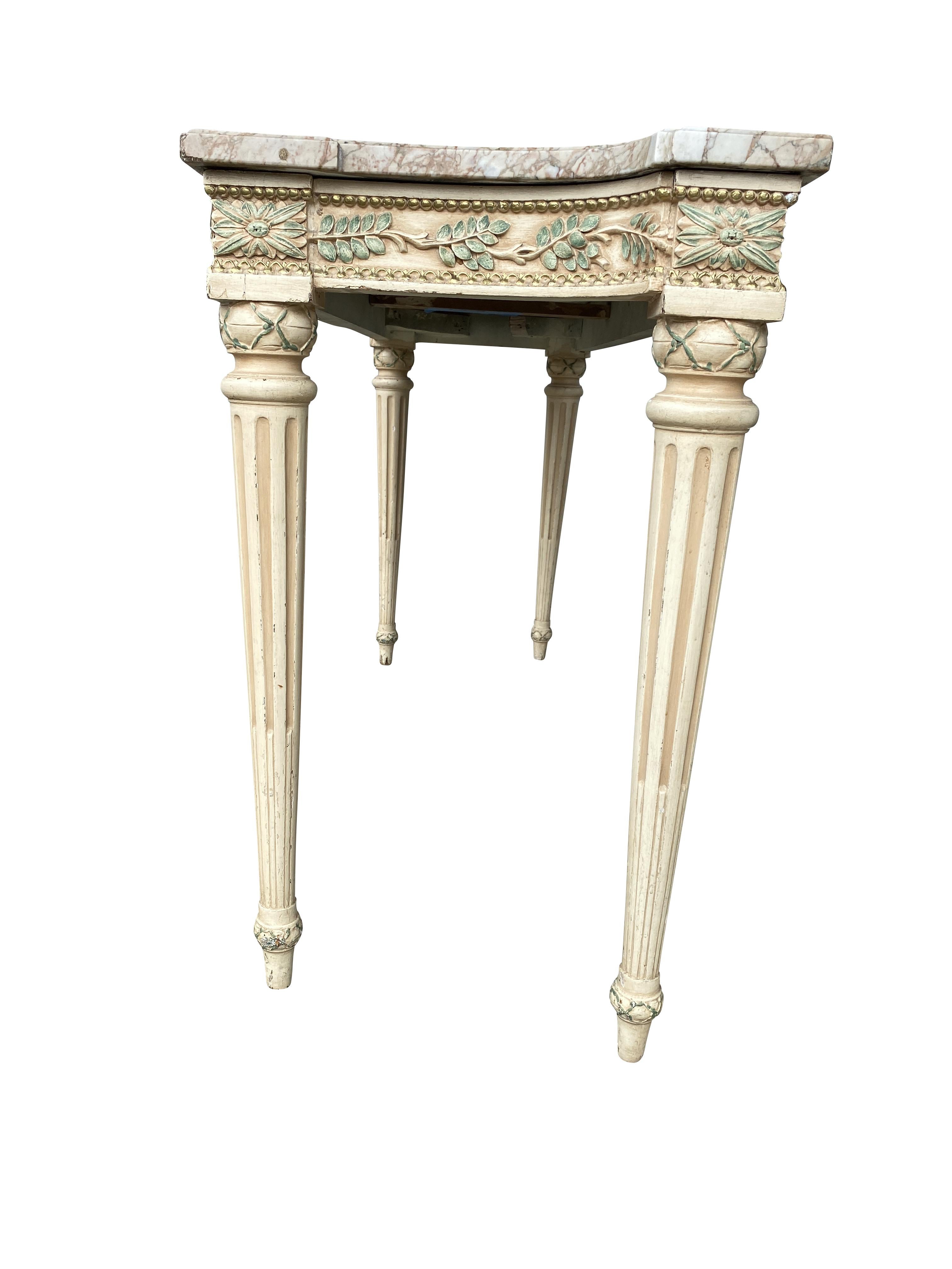 French Maison Jansen Marble Top and Painted Console Table For Sale
